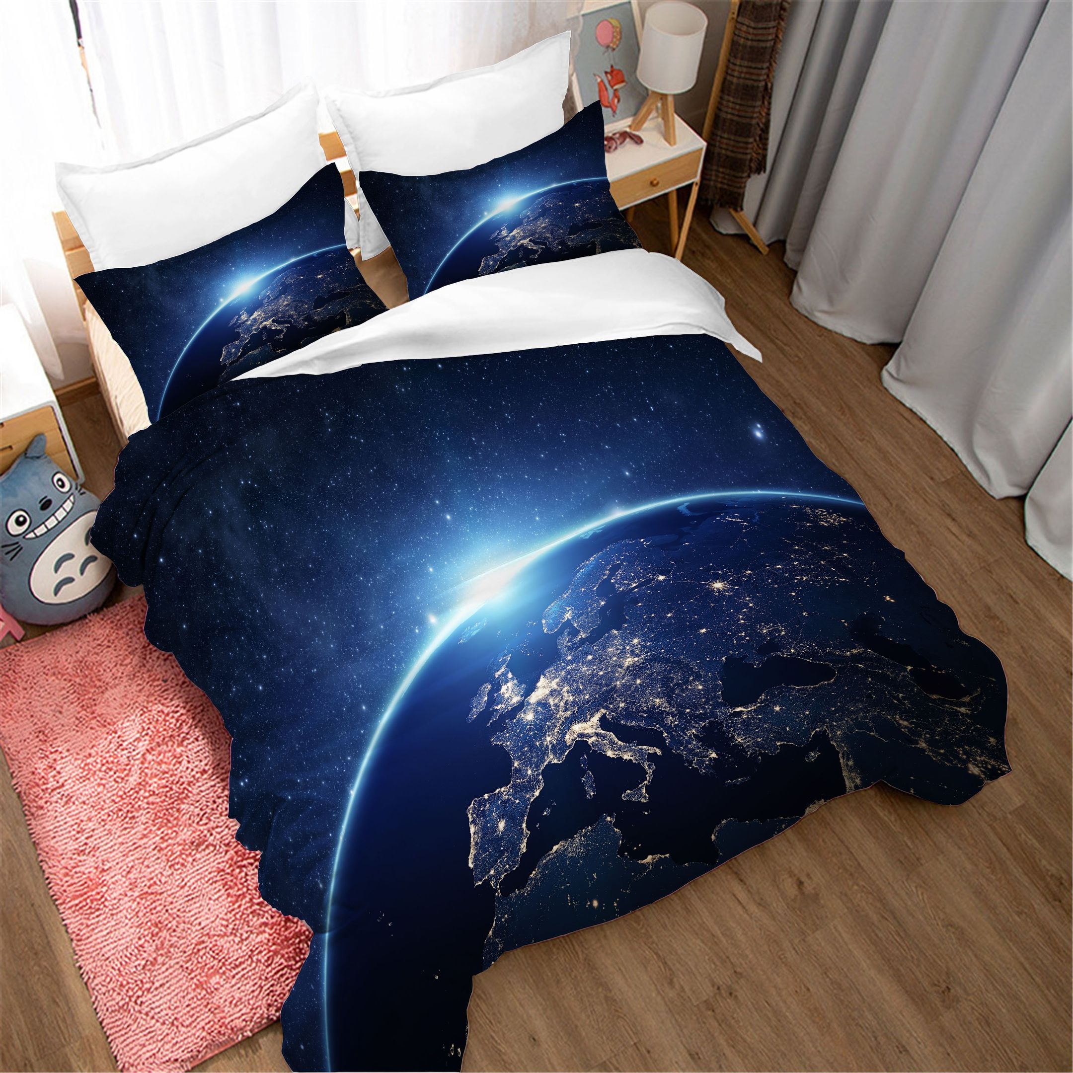 3d Blue Earth Light Bedding Set