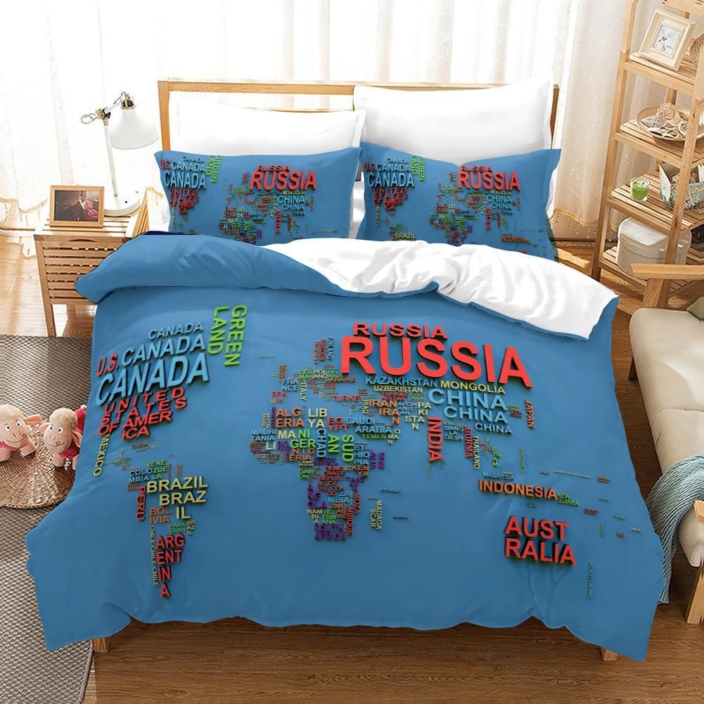 3d Blue Earth World Map Bedding Set