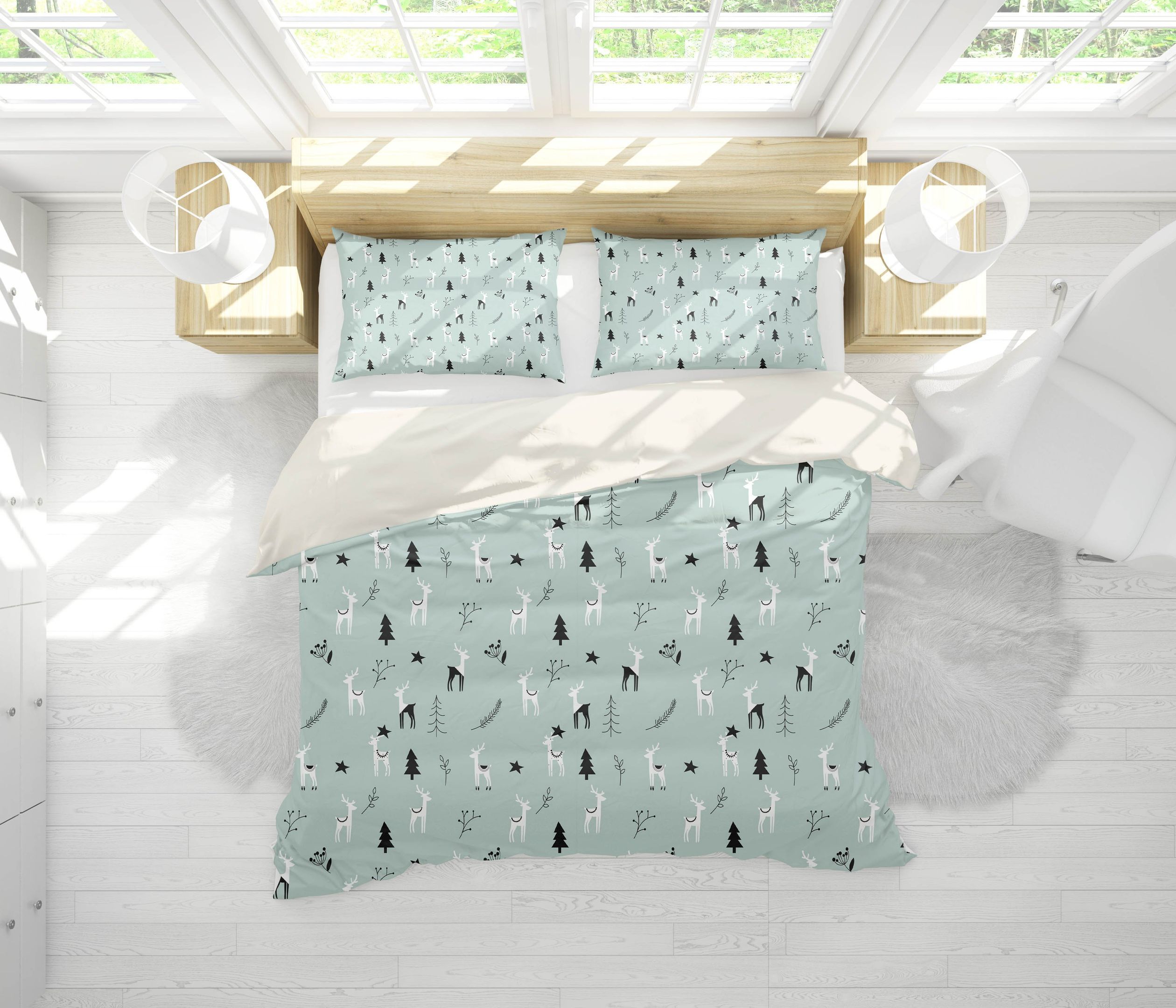 3d Blue Elk Tree Branch Bedding Set