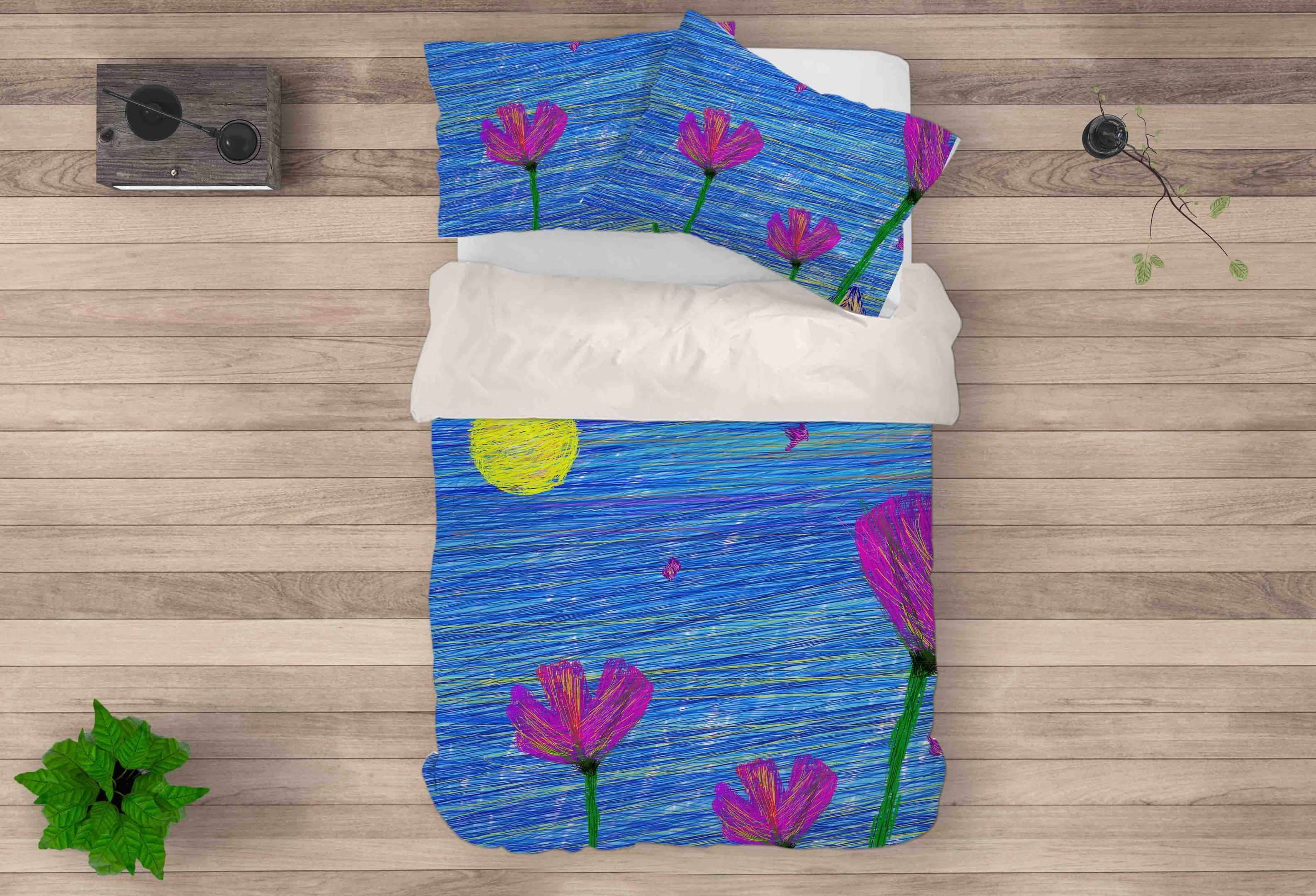 3d Blue Floral Bedding Set