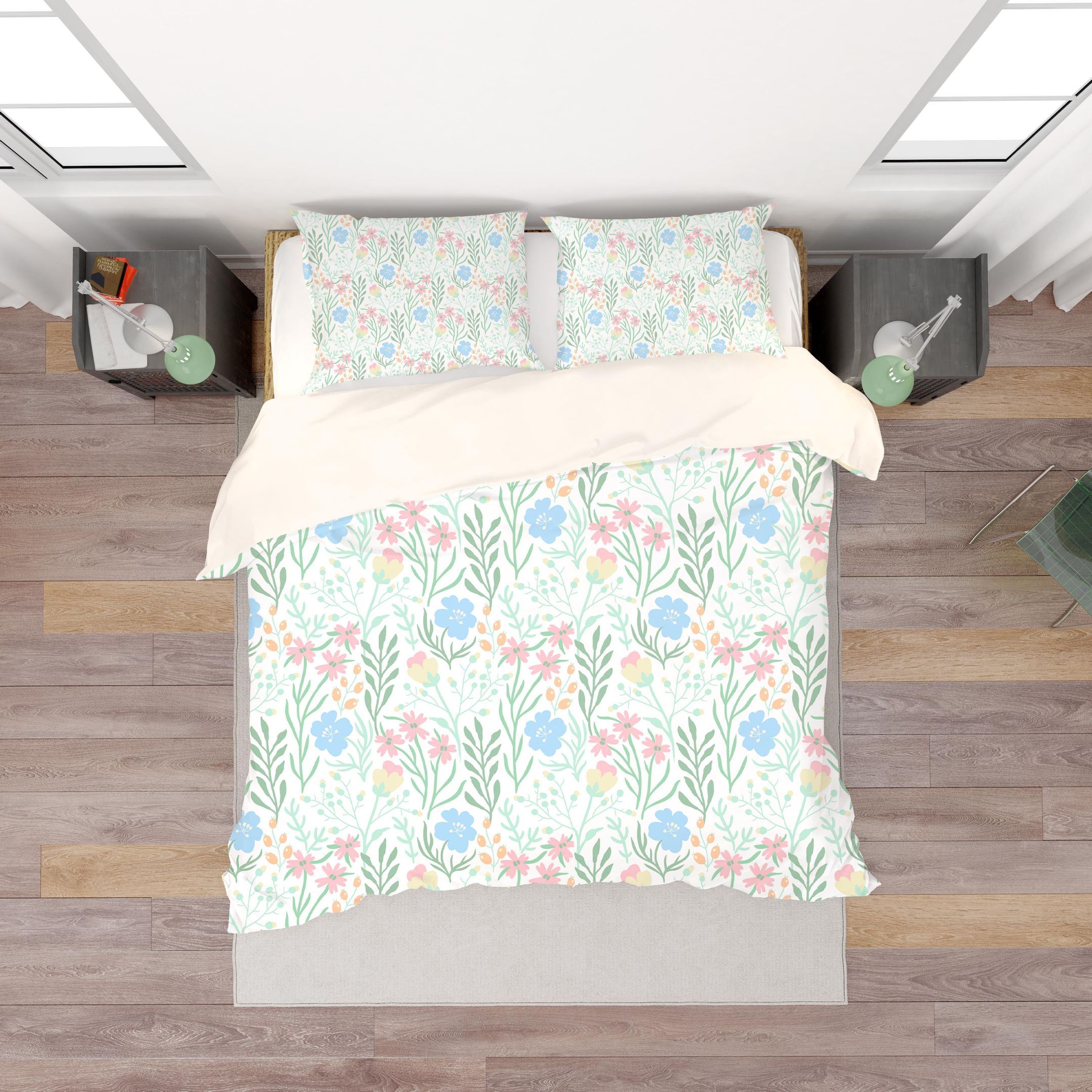 3d Blue Floral Branch Leaves Bedding Set