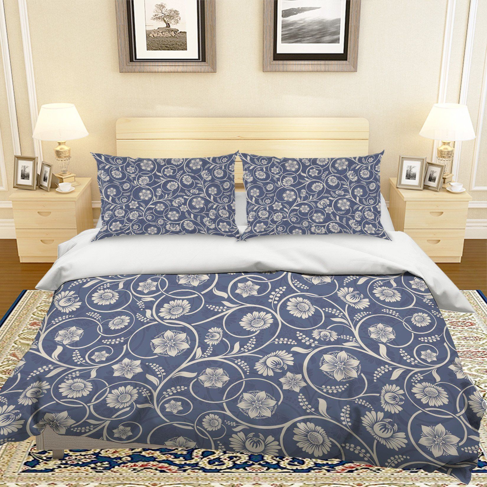 3d Blue Floral Pattern Comfortable Bedding Set