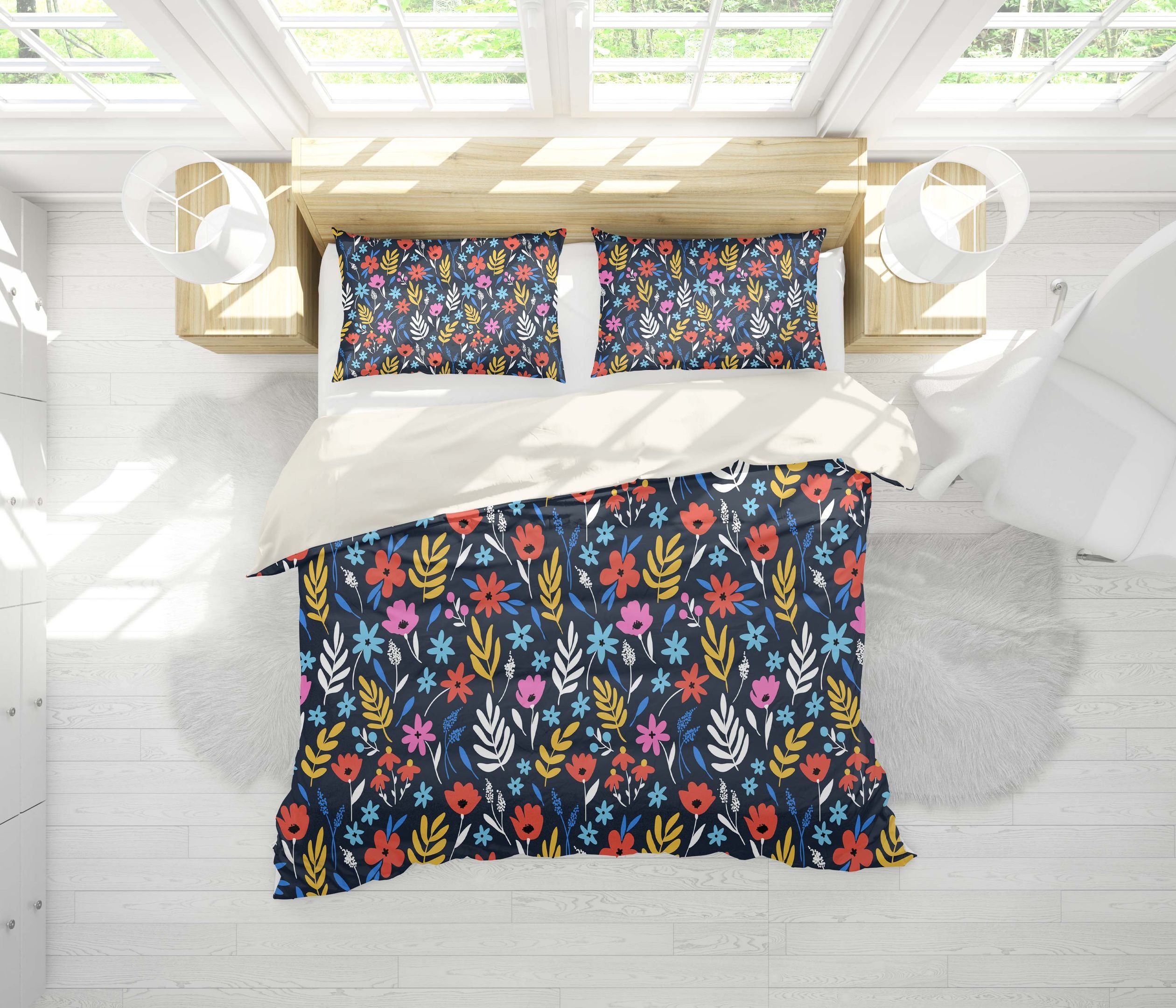 3d Blue Flower Leaves Branch Bedding Set