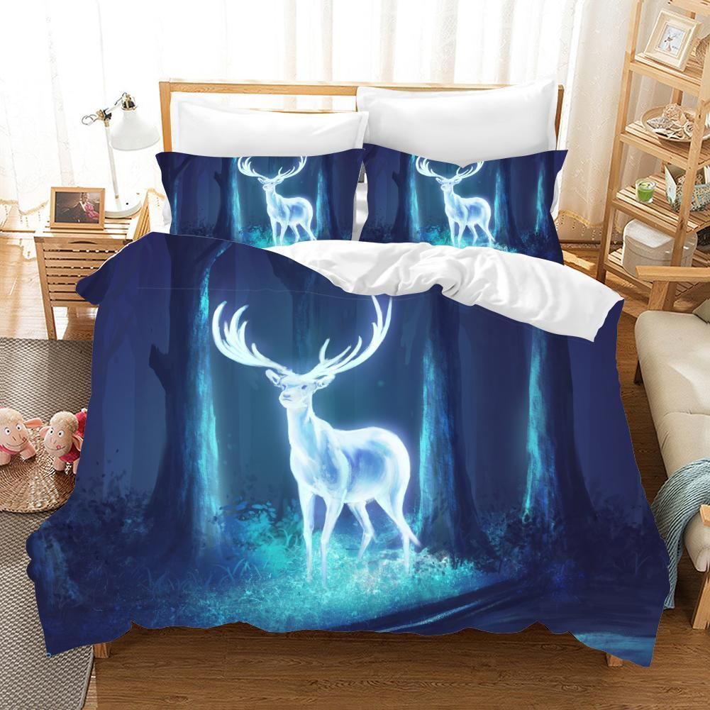 3d Blue Forest Elk Comfortable Bedding Set