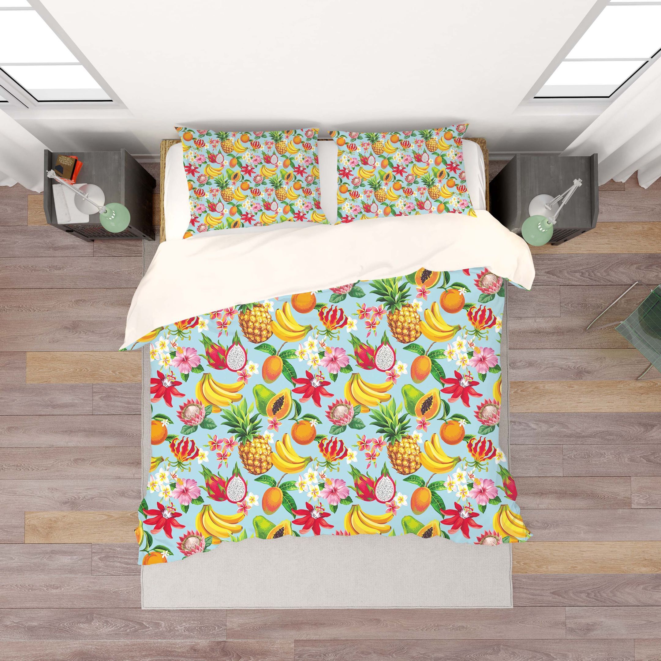 3d Blue Fruits Banana Pineapple Cantaloupe Floral Comfortable Bedding Set