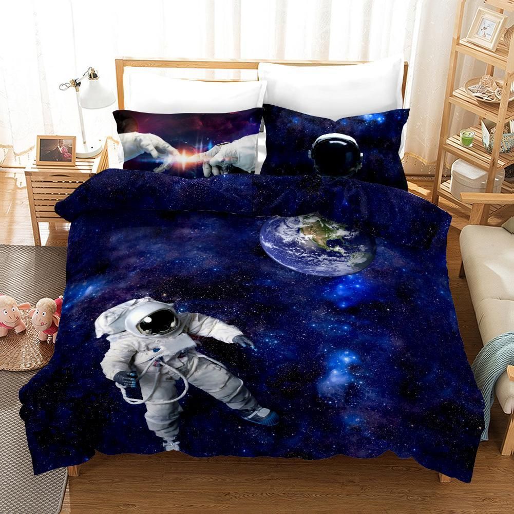 3d Blue Galaxy Space Astronaut Bedding Set