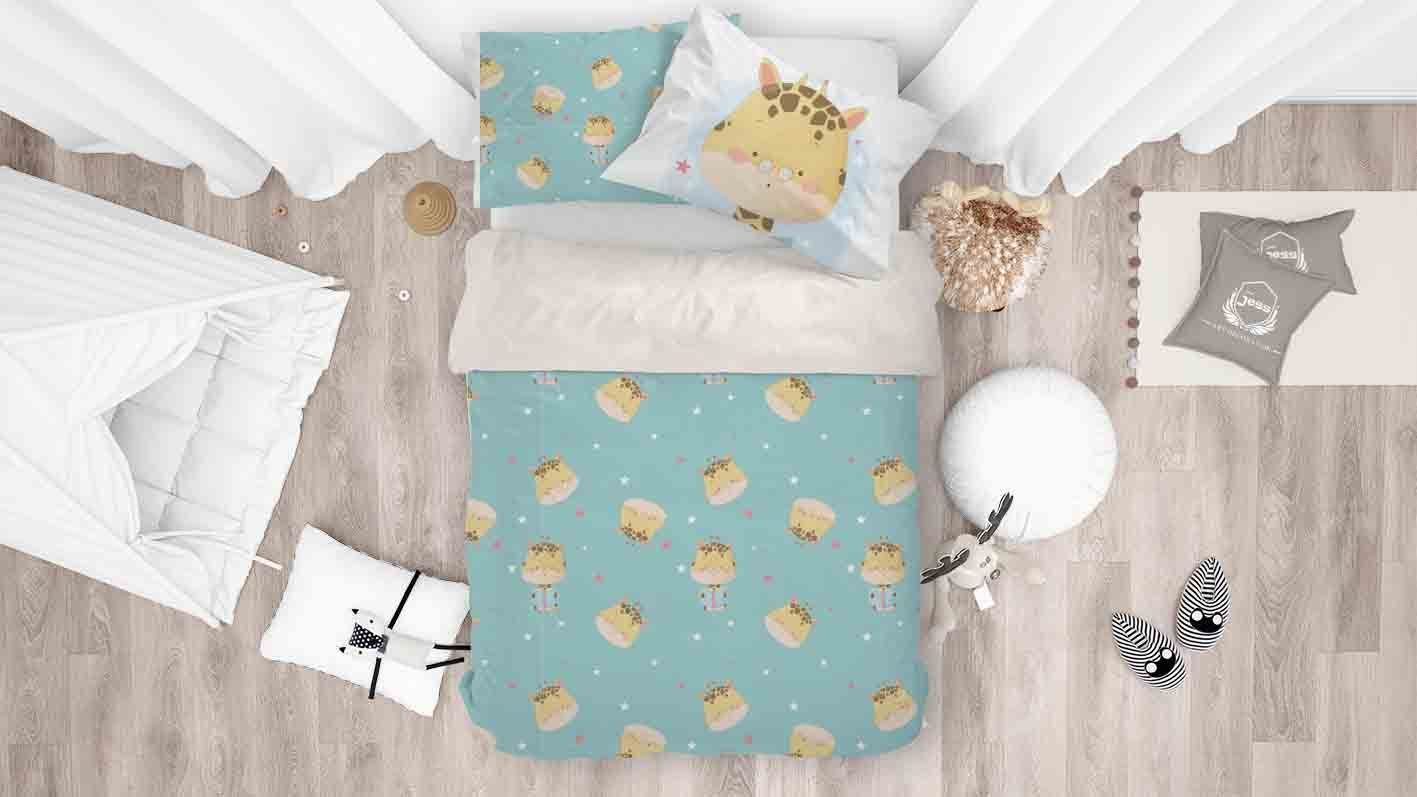 3d Blue Giraffe Reading Book Star Bedding Set