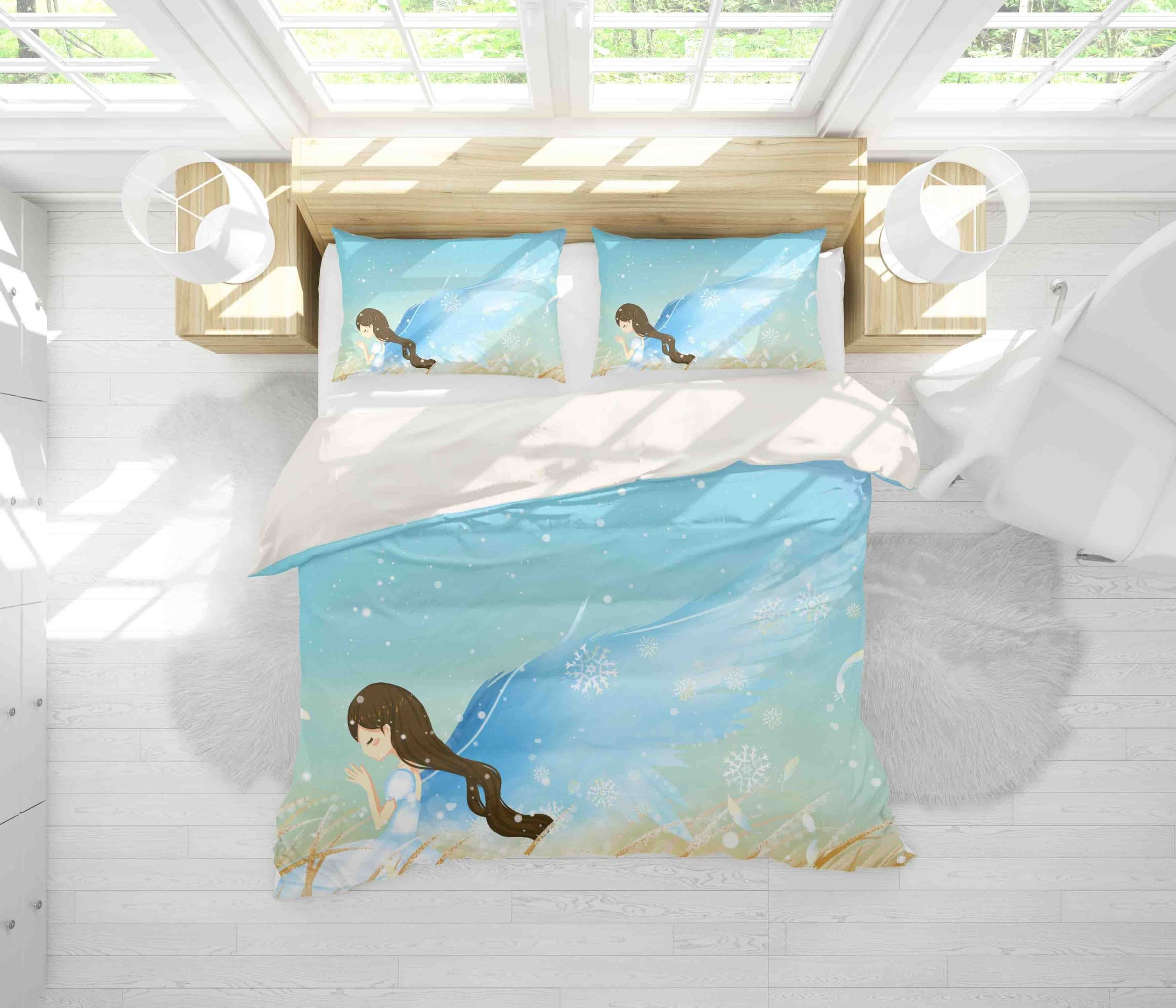 3d Blue Girl Angel Wings Bedding Set