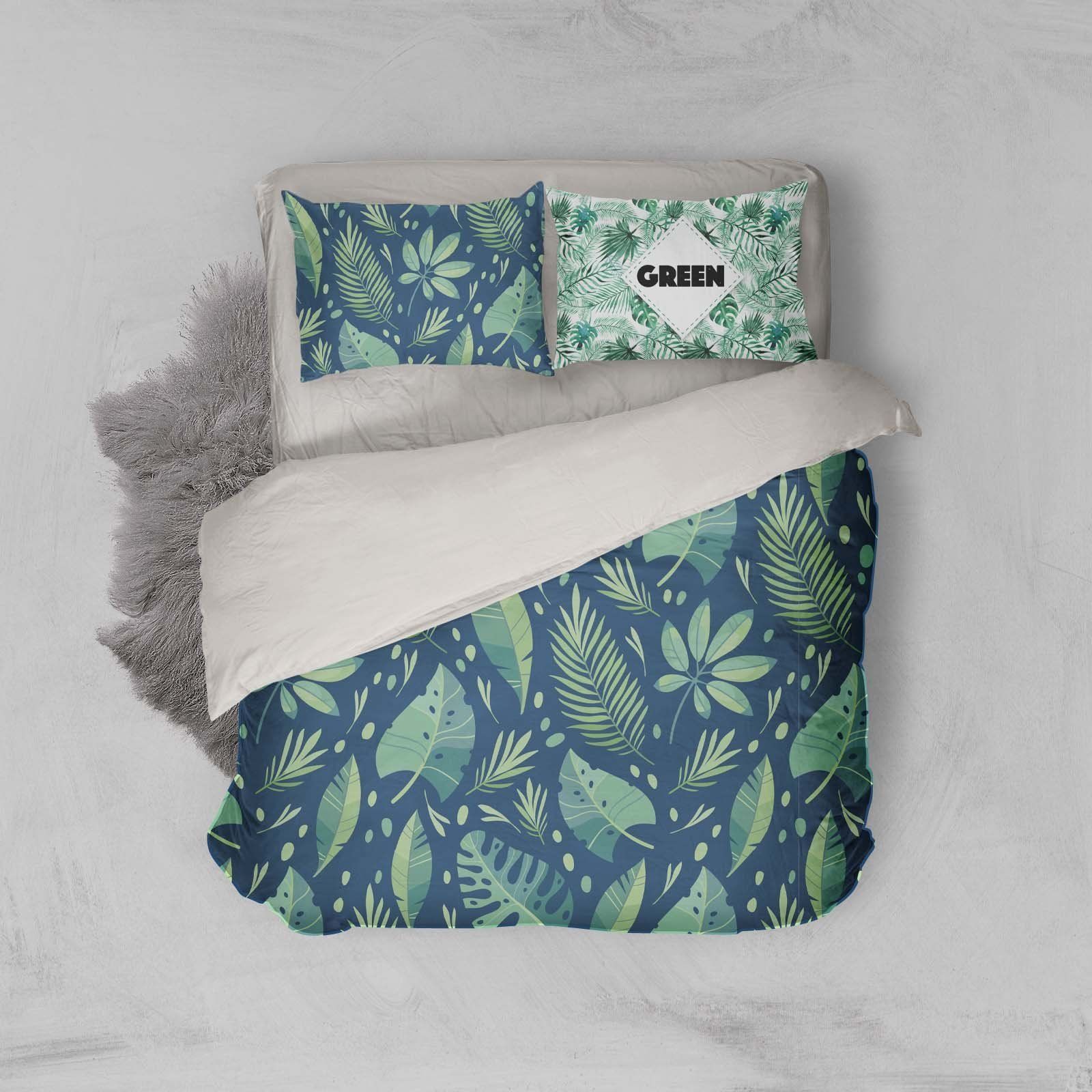 3d Blue Green Leaves Bedding Set