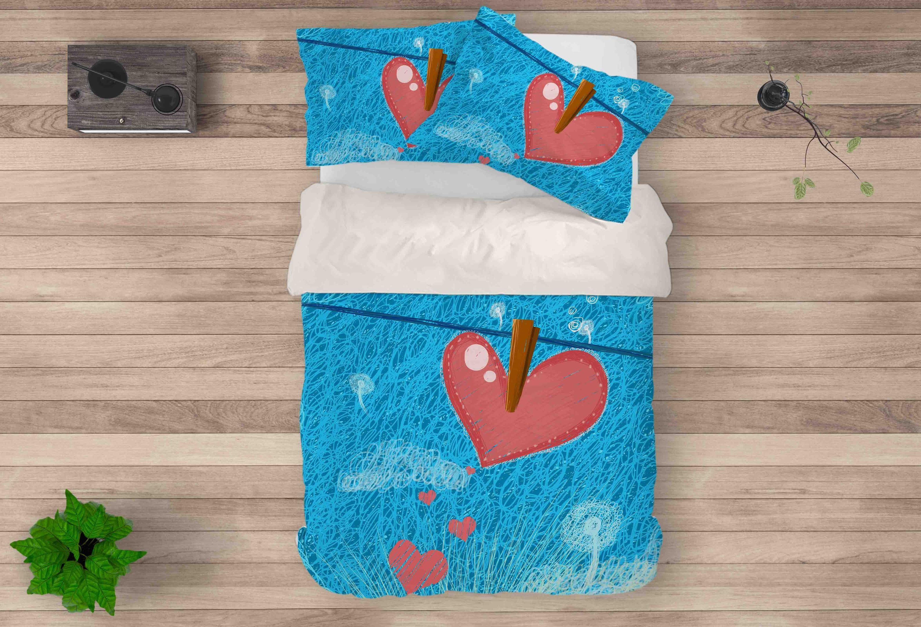 3d Blue Heart Hanging Bedding Set