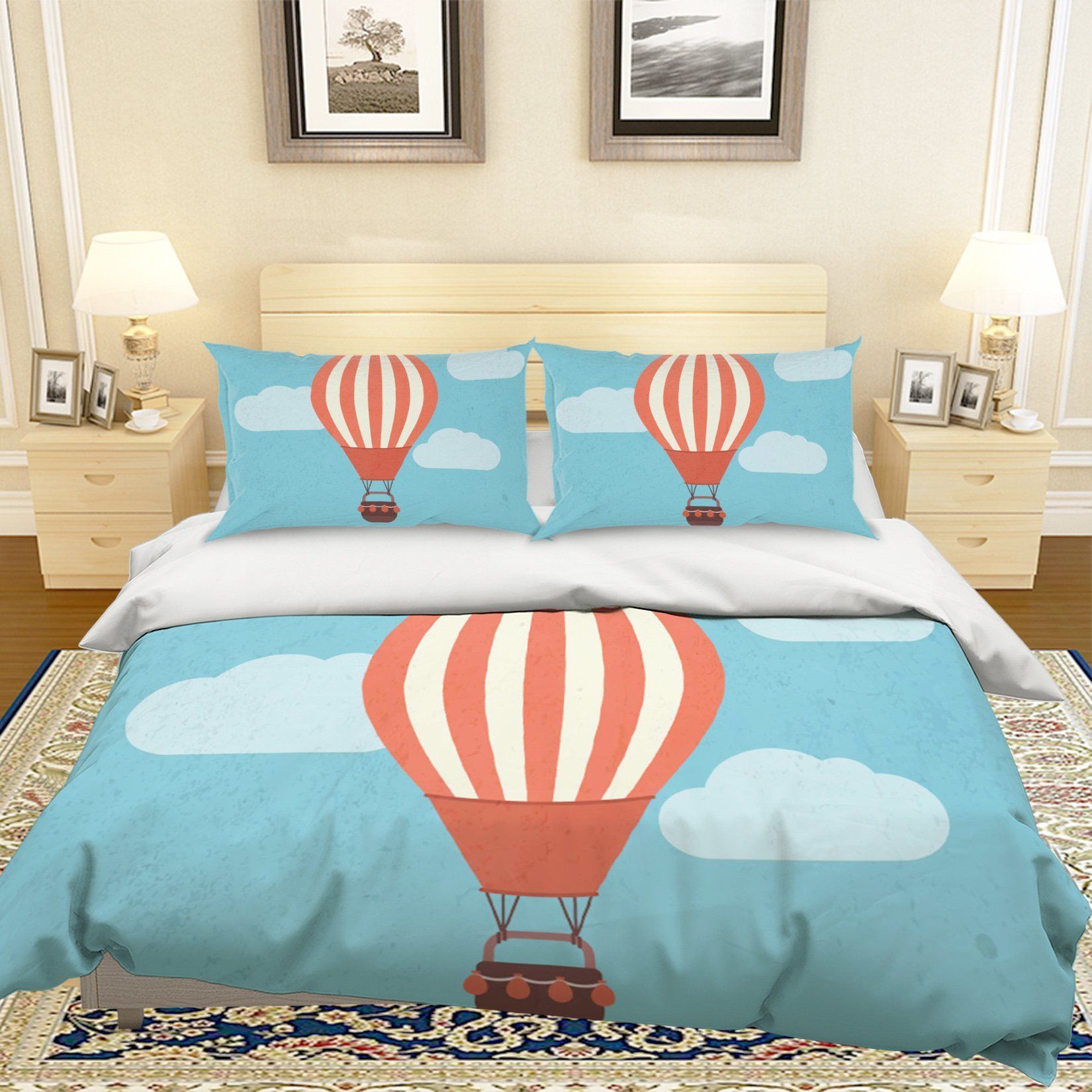 3d Blue Hot Air Balloon Bedding Set