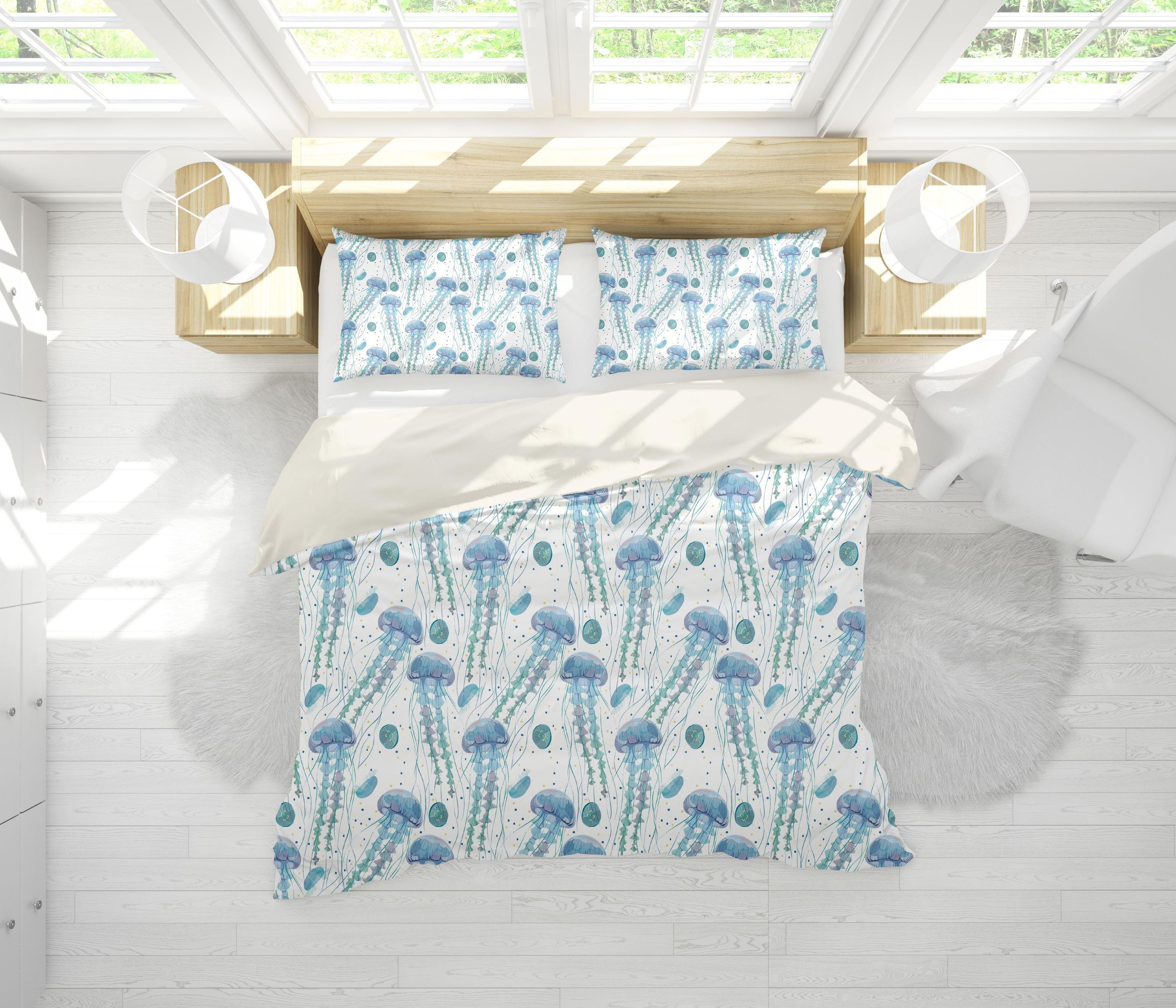 3d Blue Jellyfish Bedding Set
