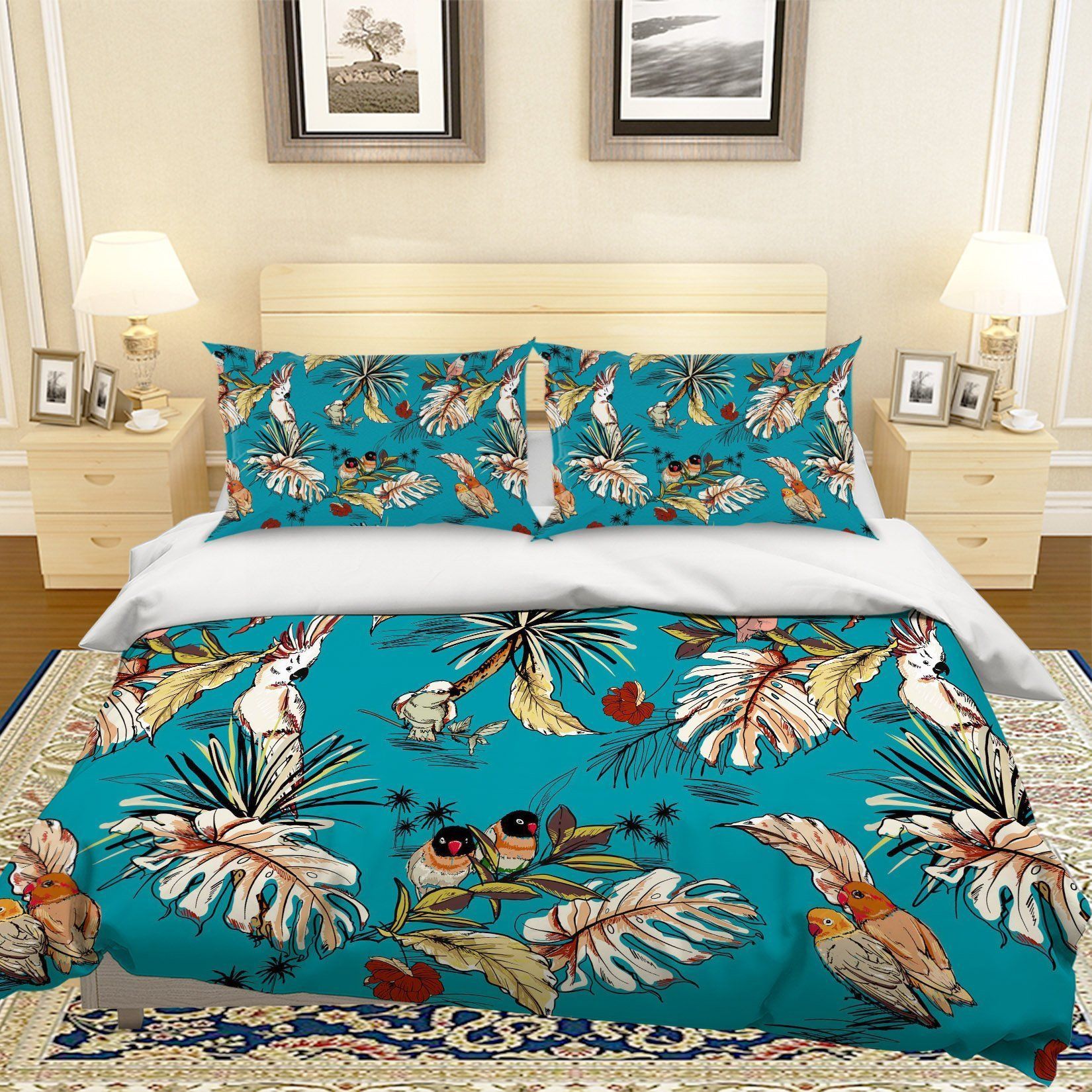 3d Blue Leaves Flowers Bedding Set