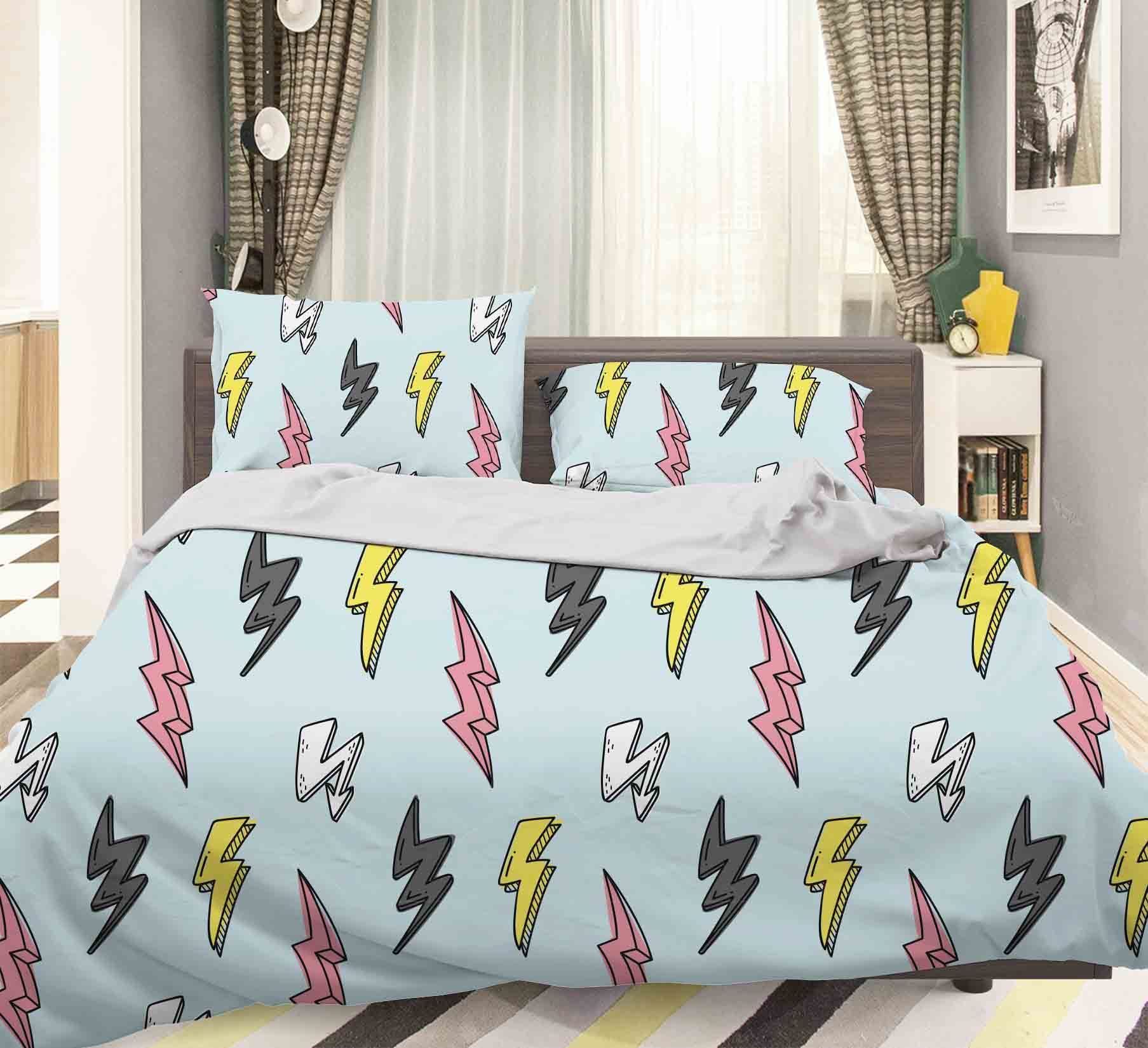 3d Blue Lightning Sign Bedding Set