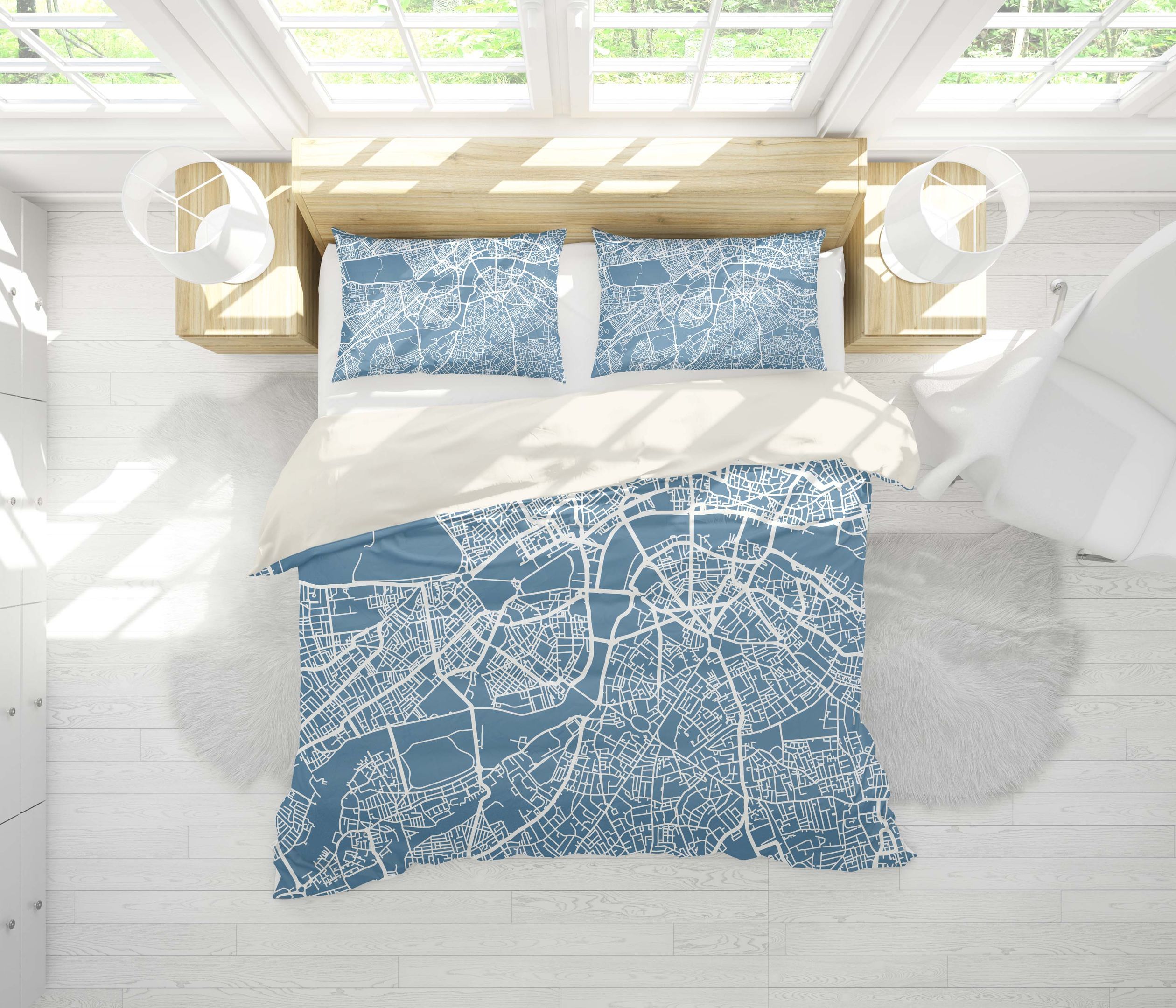 3d Blue Map Bedding Set