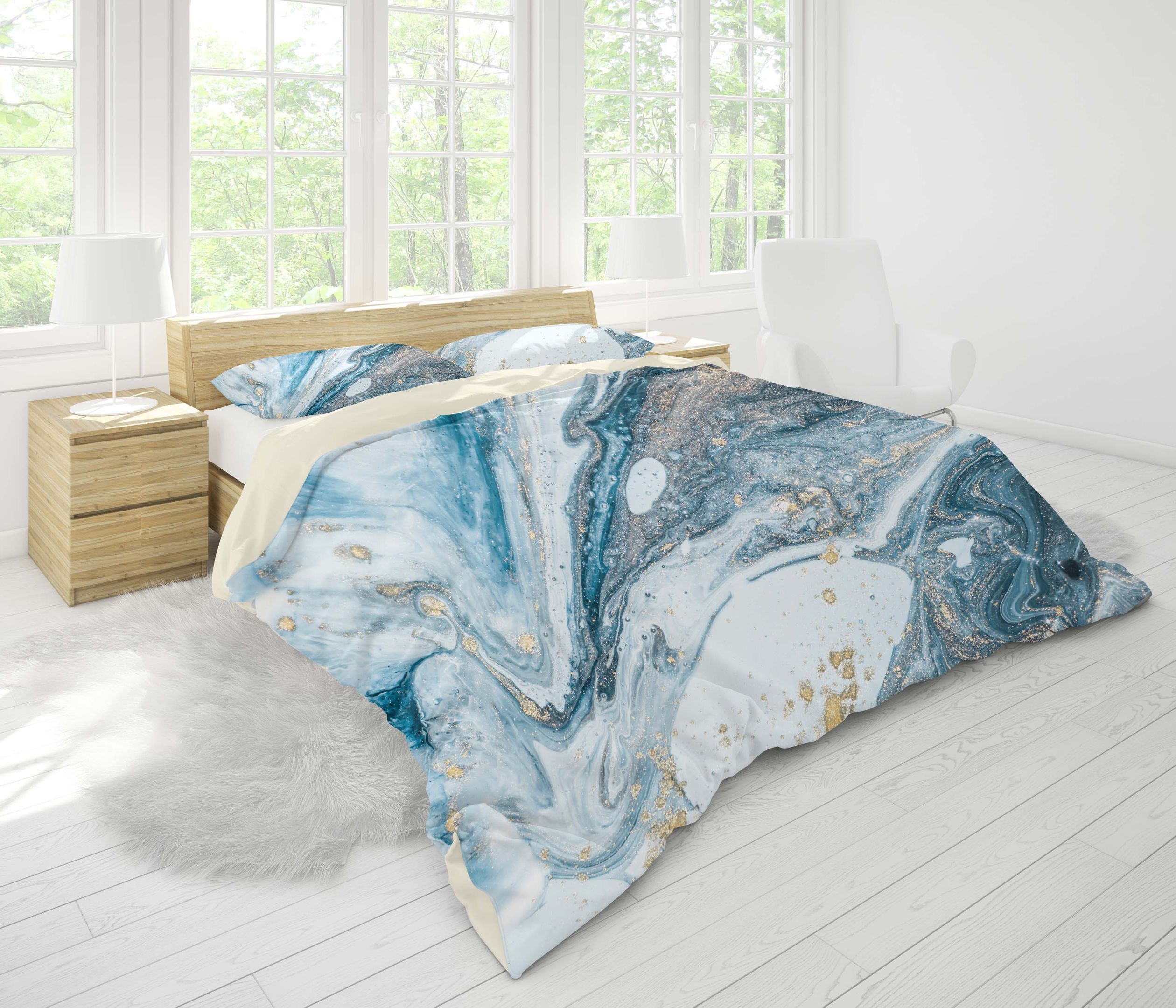 3d Blue Marble Texture Bedding Set