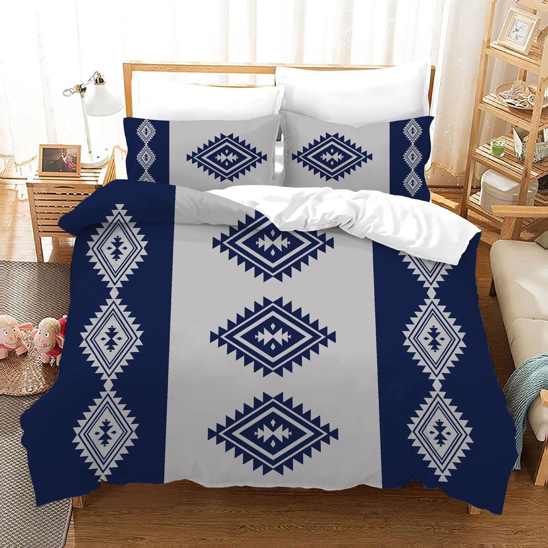 3d Blue Medal Floral Bedding Set