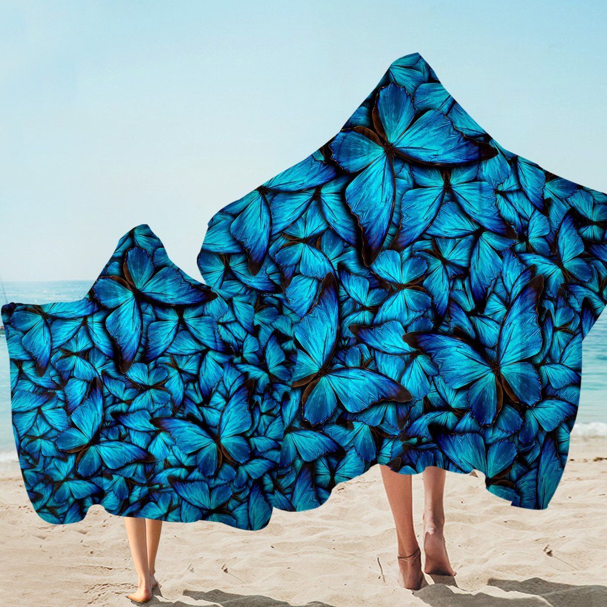 3d Blue Monarchs Printed Hooded Towel
