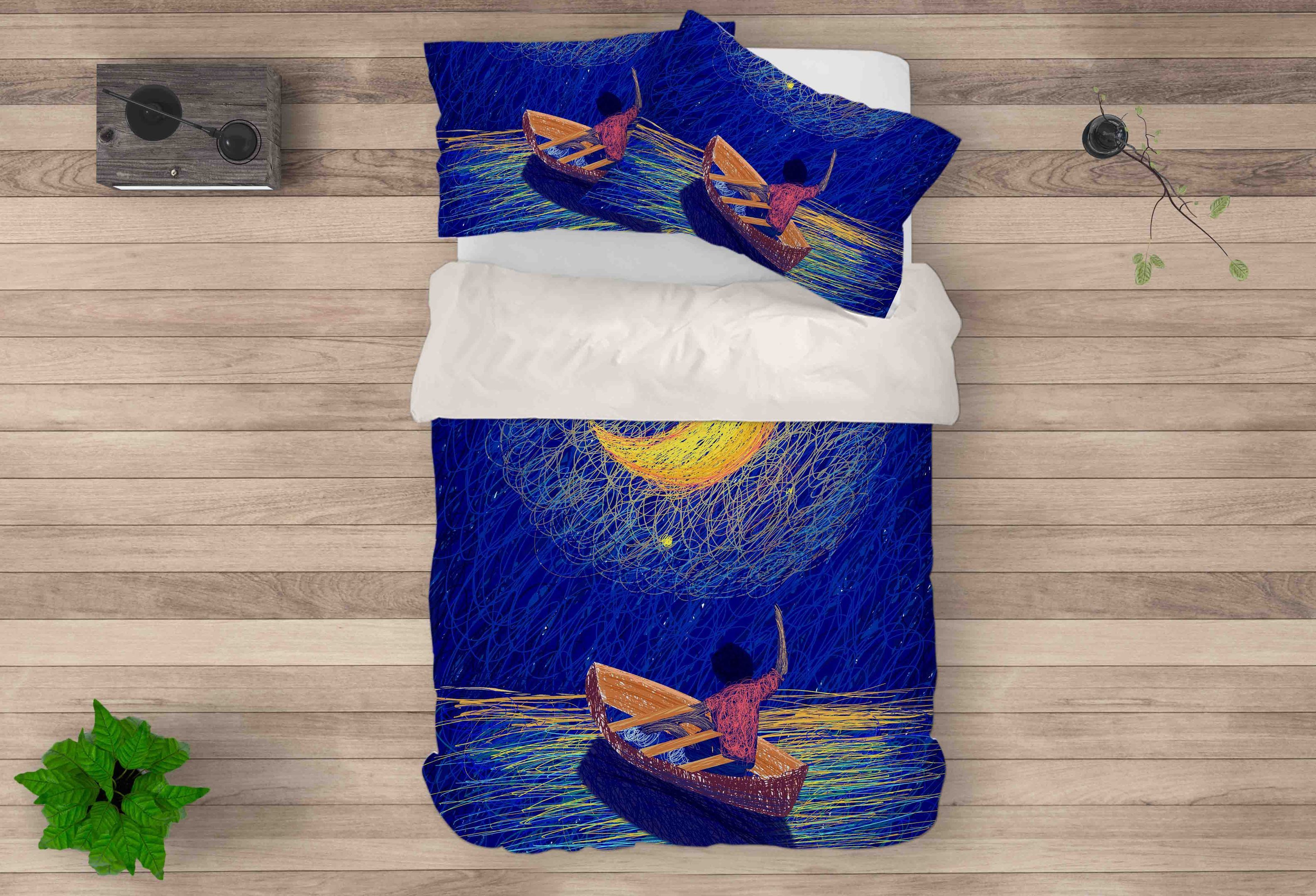 3d Blue Moon Boat Bedding Set