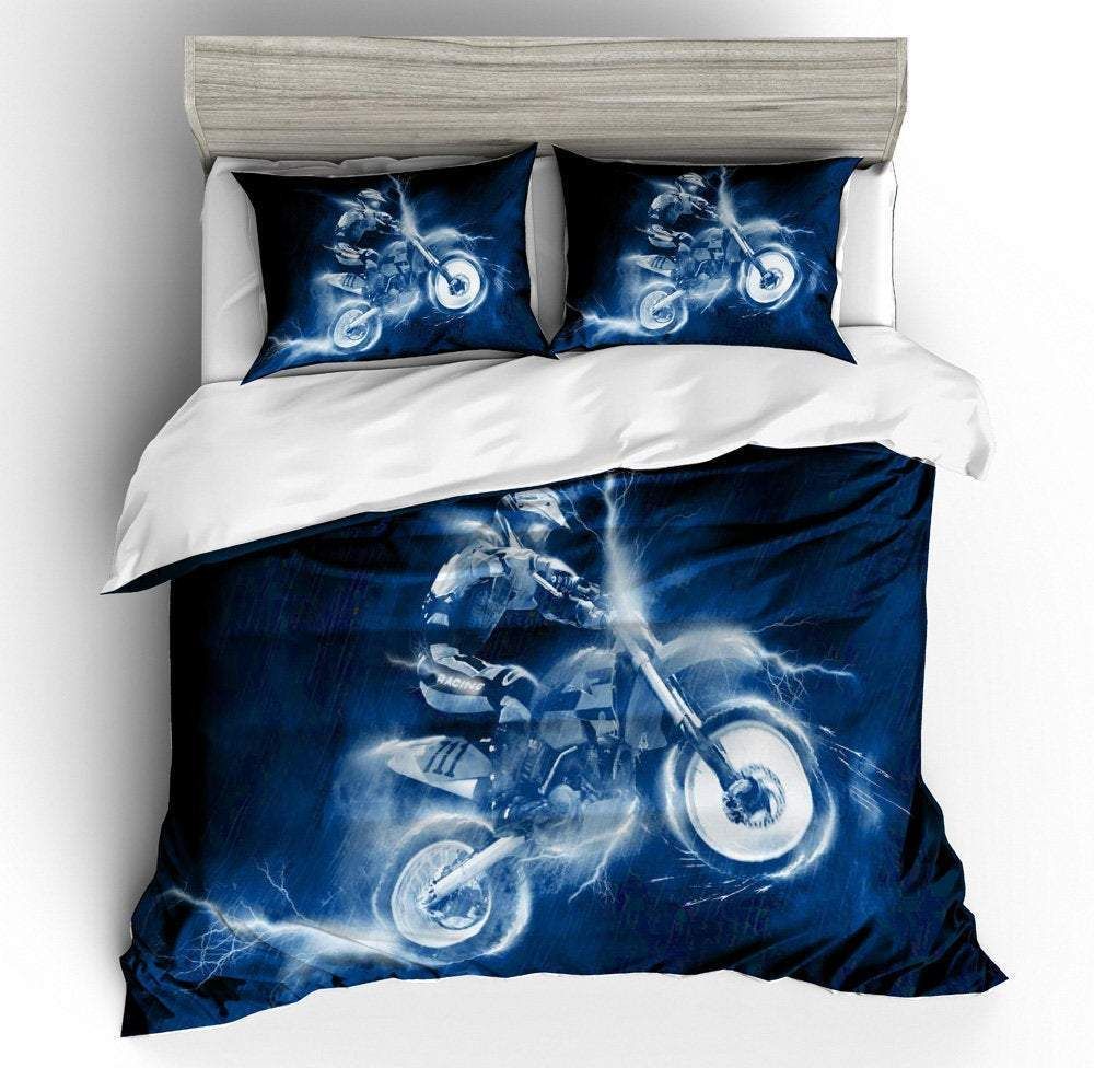 3d Blue Motor Motorcycle Bedding Set