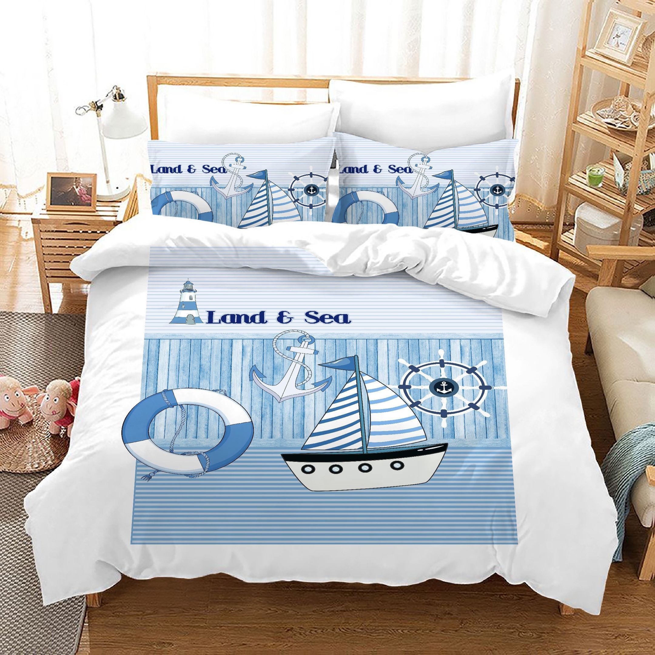 3d Blue Nautical Ship Anchor Bedding Set
