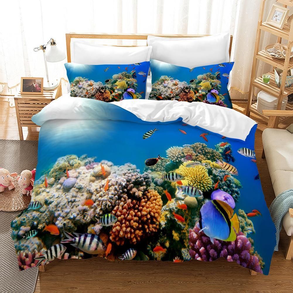 3d Blue Ocean Seabed Fish Coral Bedding Set