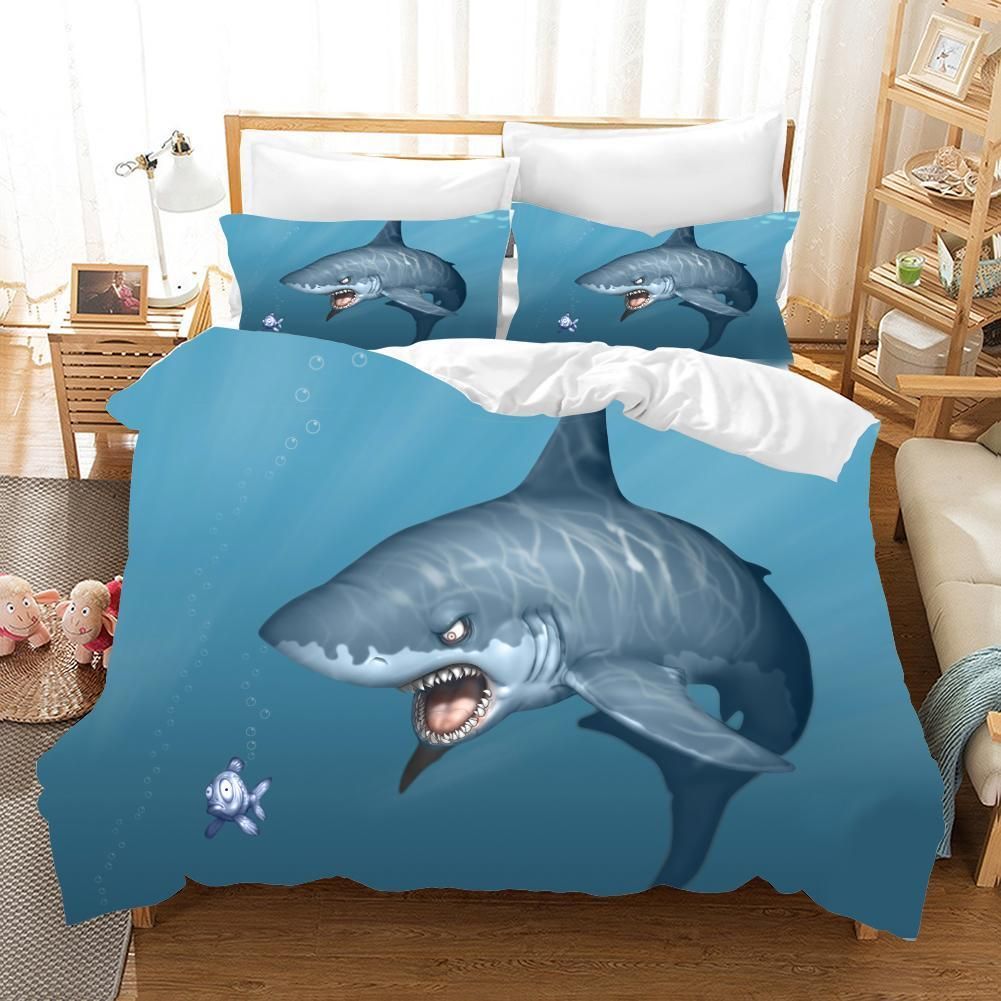3d Blue Ocean Shark Bedding Set