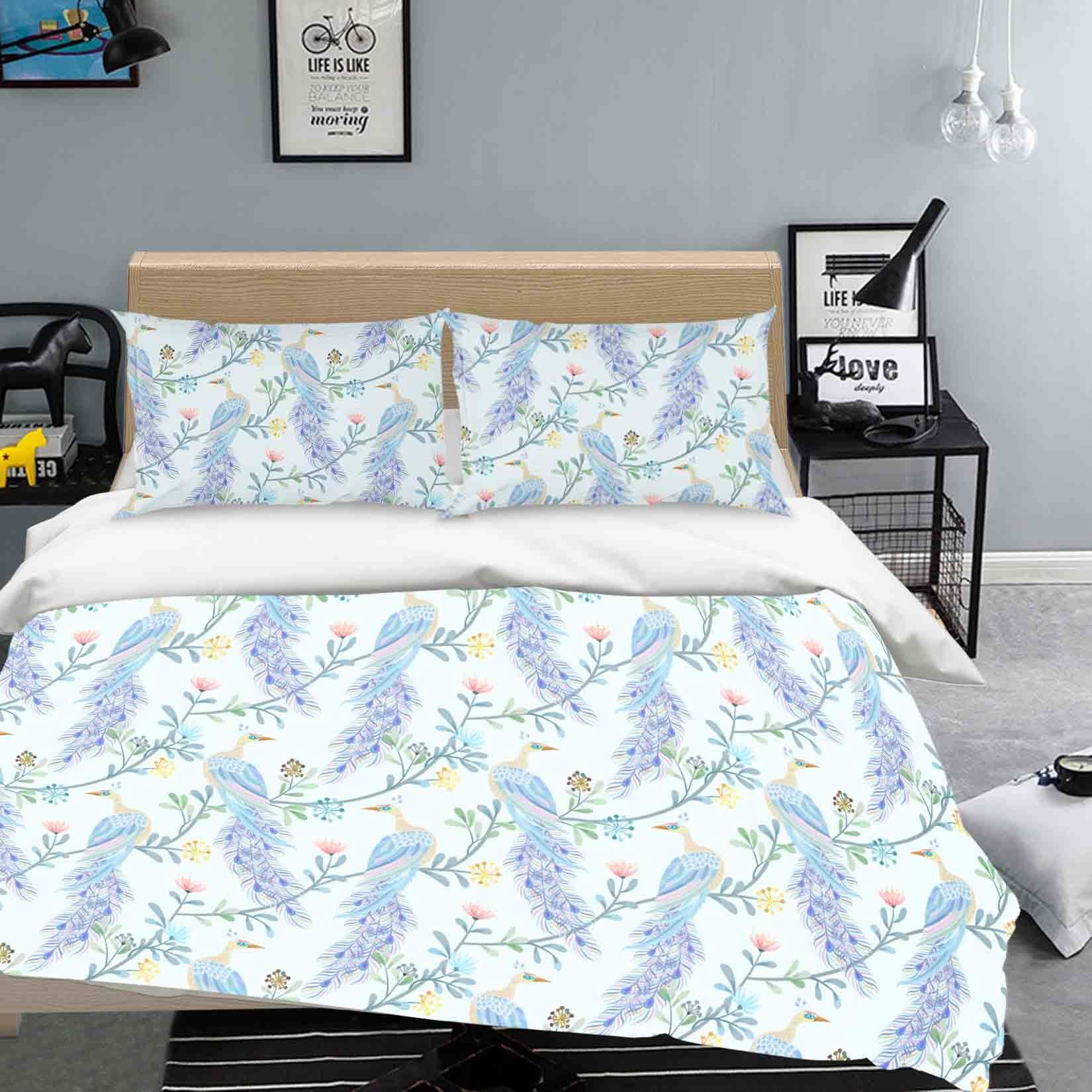 3d Blue Peacock Floral Comfortable Bedding Set