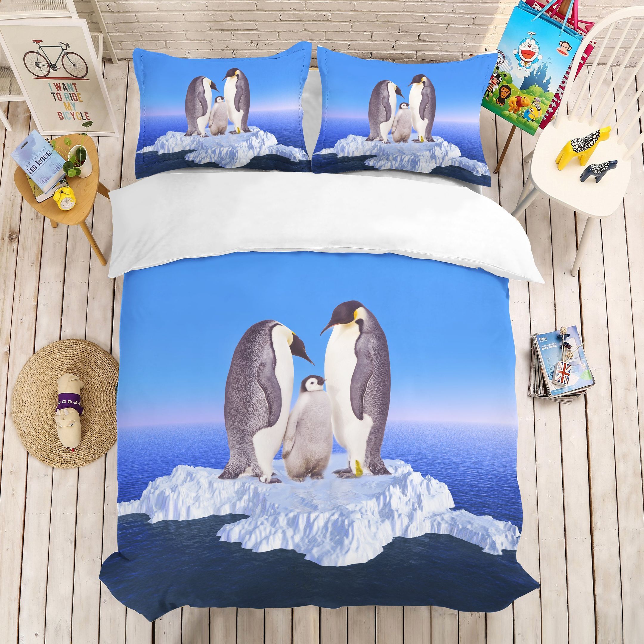3d Blue Penguin Glacier Comfortable Bedding Set