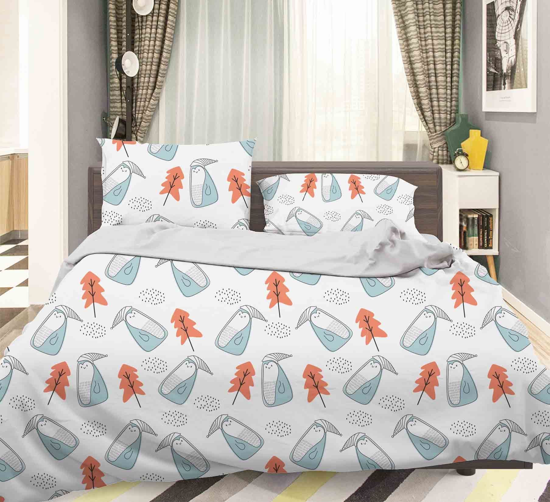 3d Blue Penguin Tree Bedding Set