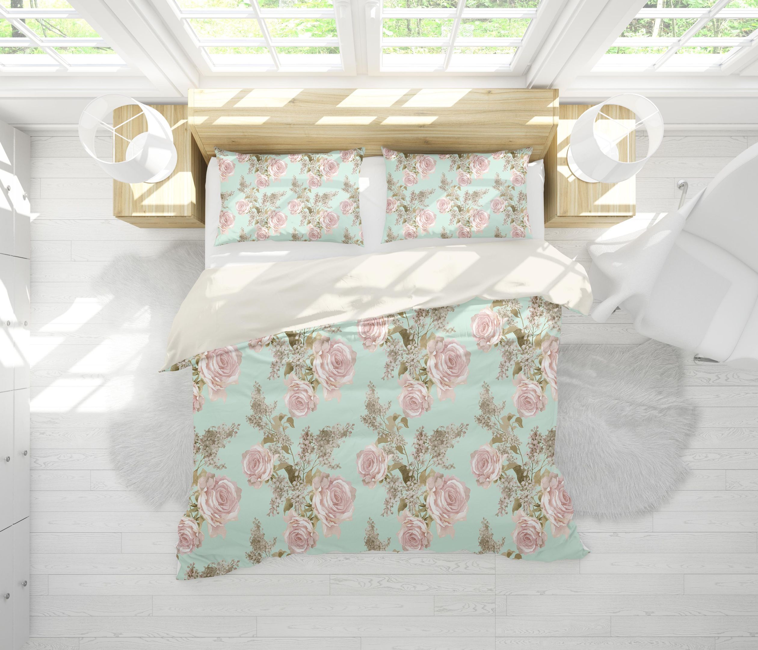 3d Blue Pink Rose Flower Bedding Set