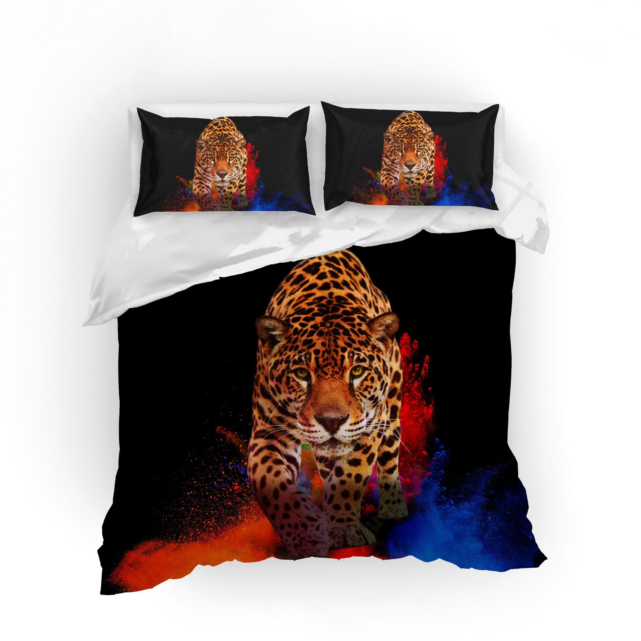 3d Blue Red Angry Leopard Bedding Set