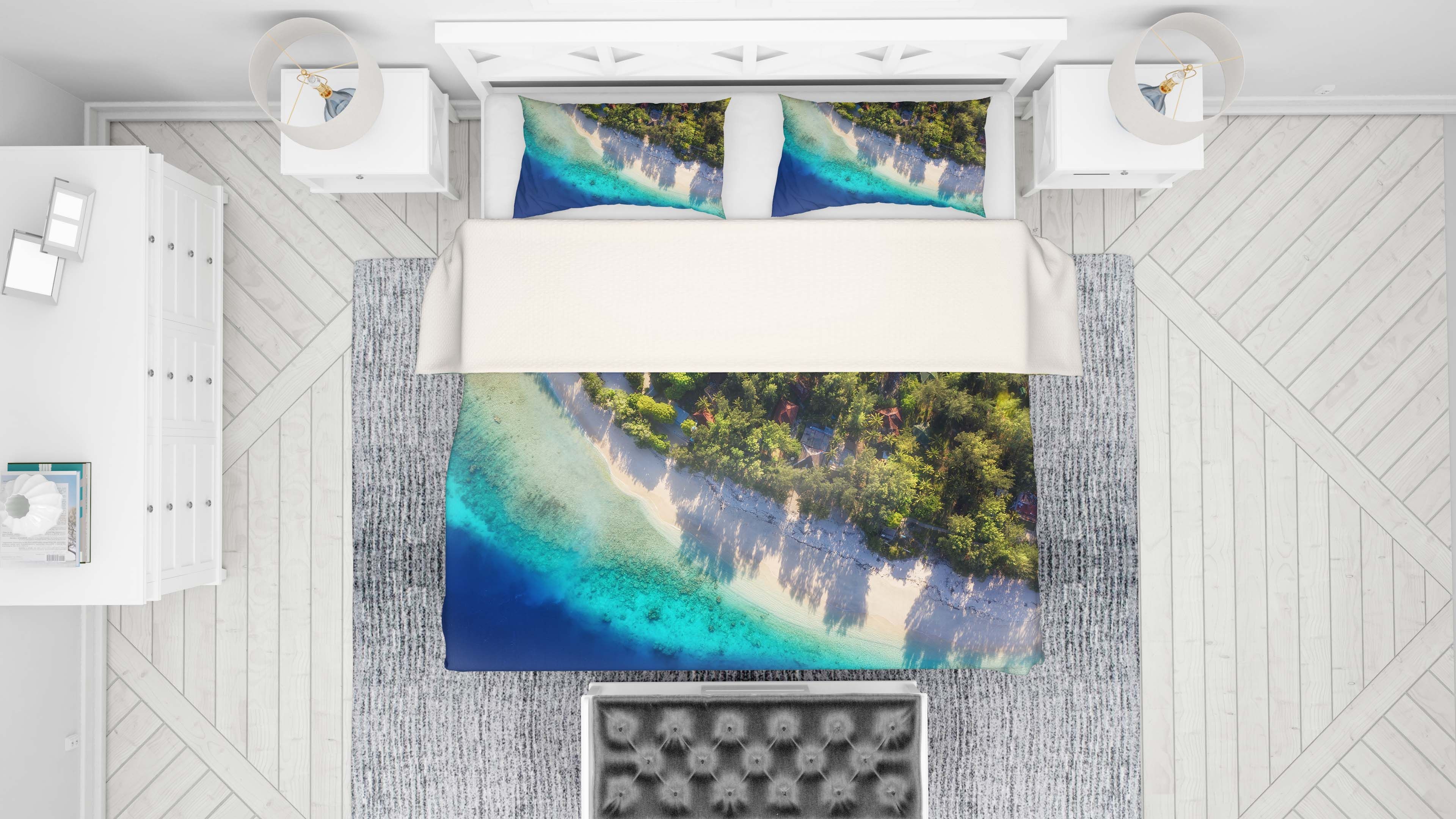 3d Blue Sea Beach Forest Bedding Set