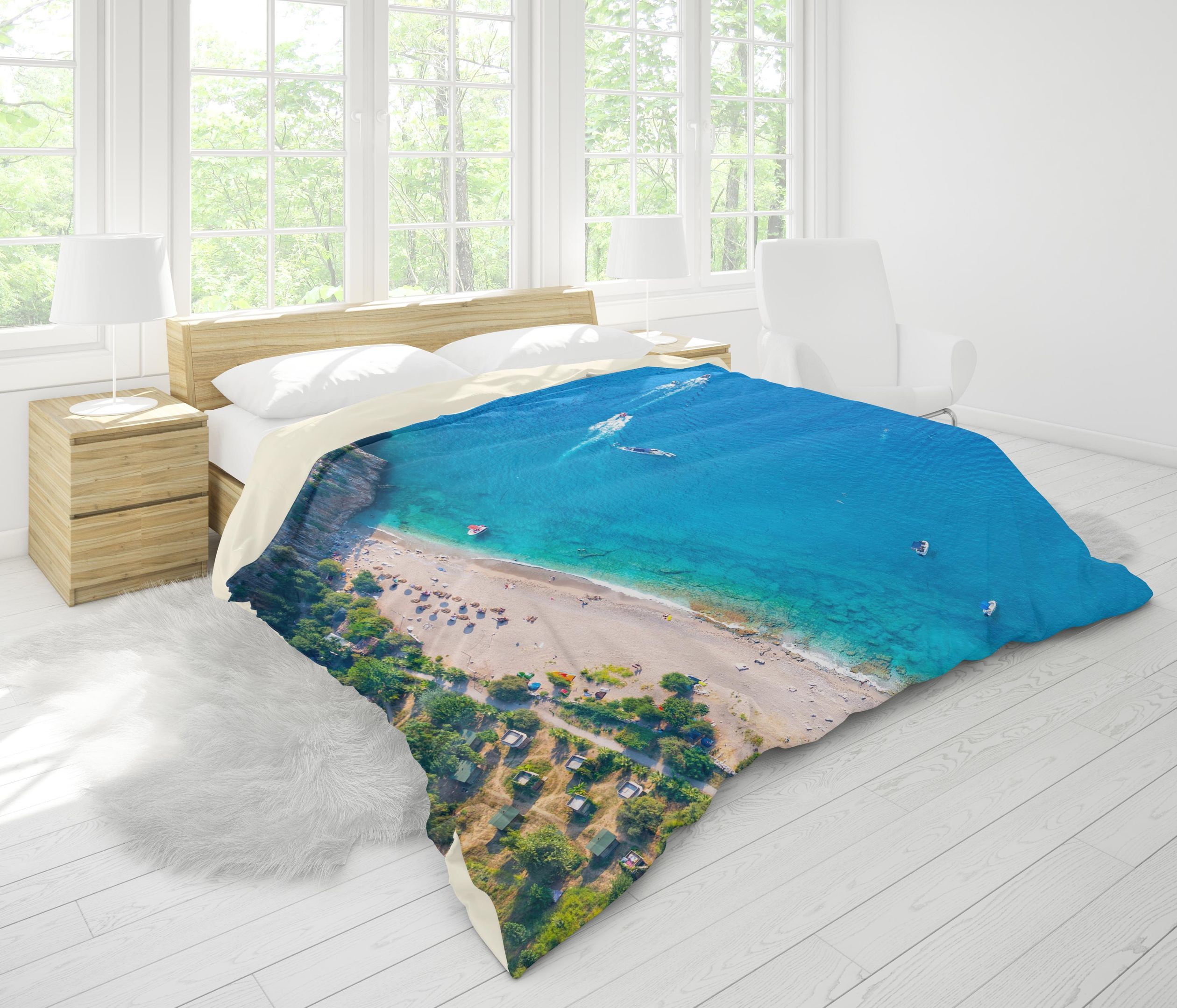 3d Blue Sea Beach Forest Coastal Bedding Set