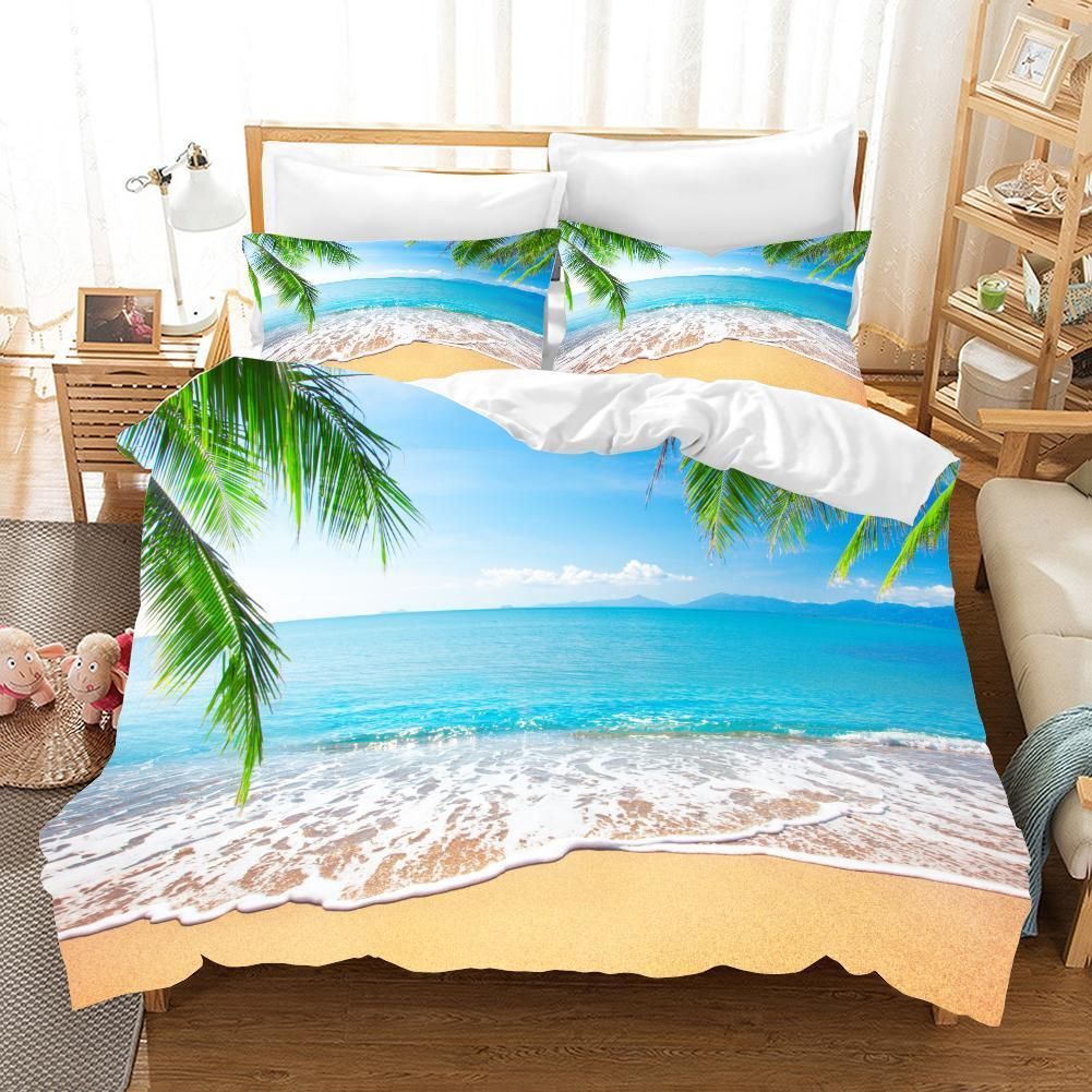 3d Blue Sea Beach Tree Bedding Set