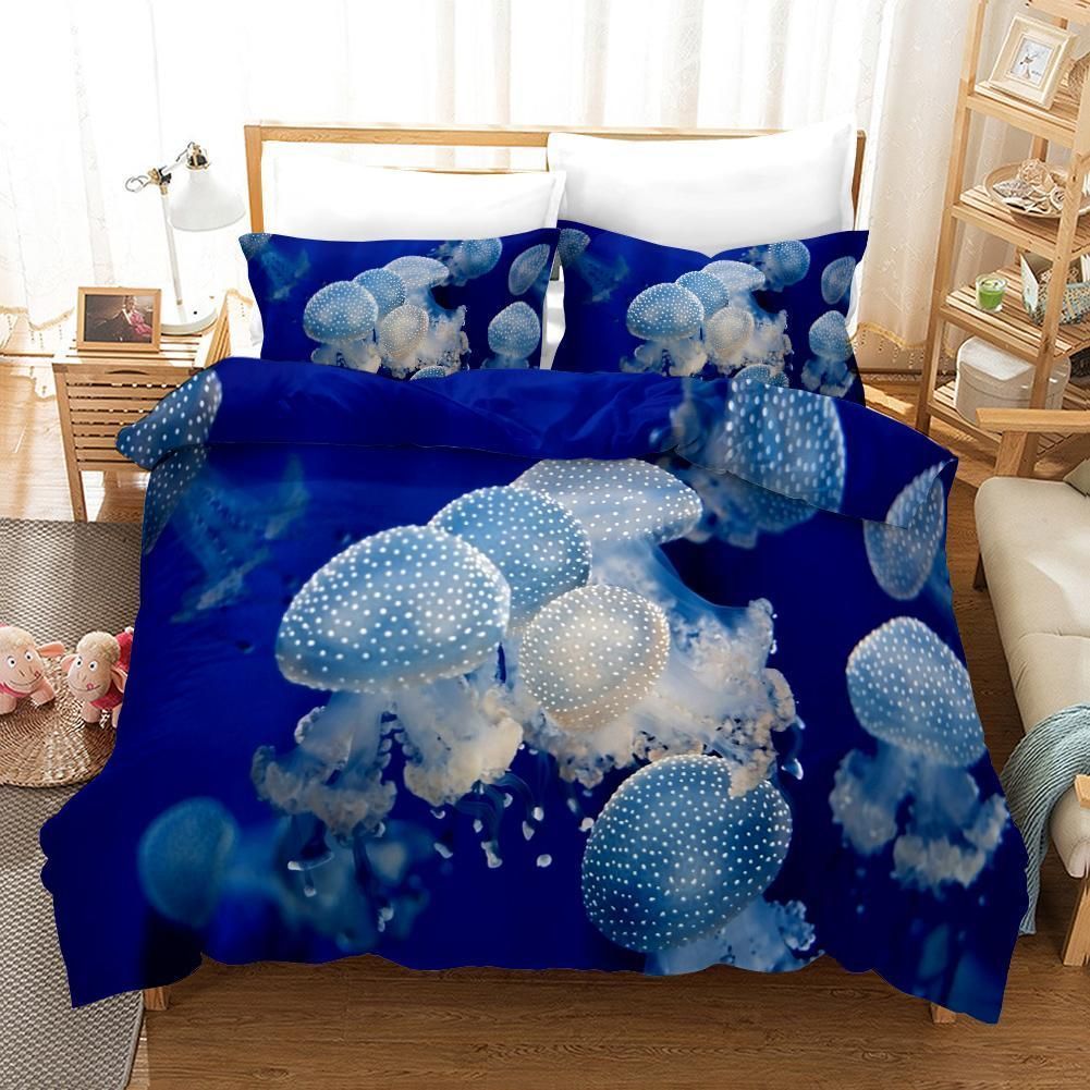 3d Blue Sea Jellyfish Comfortable Bedding Set