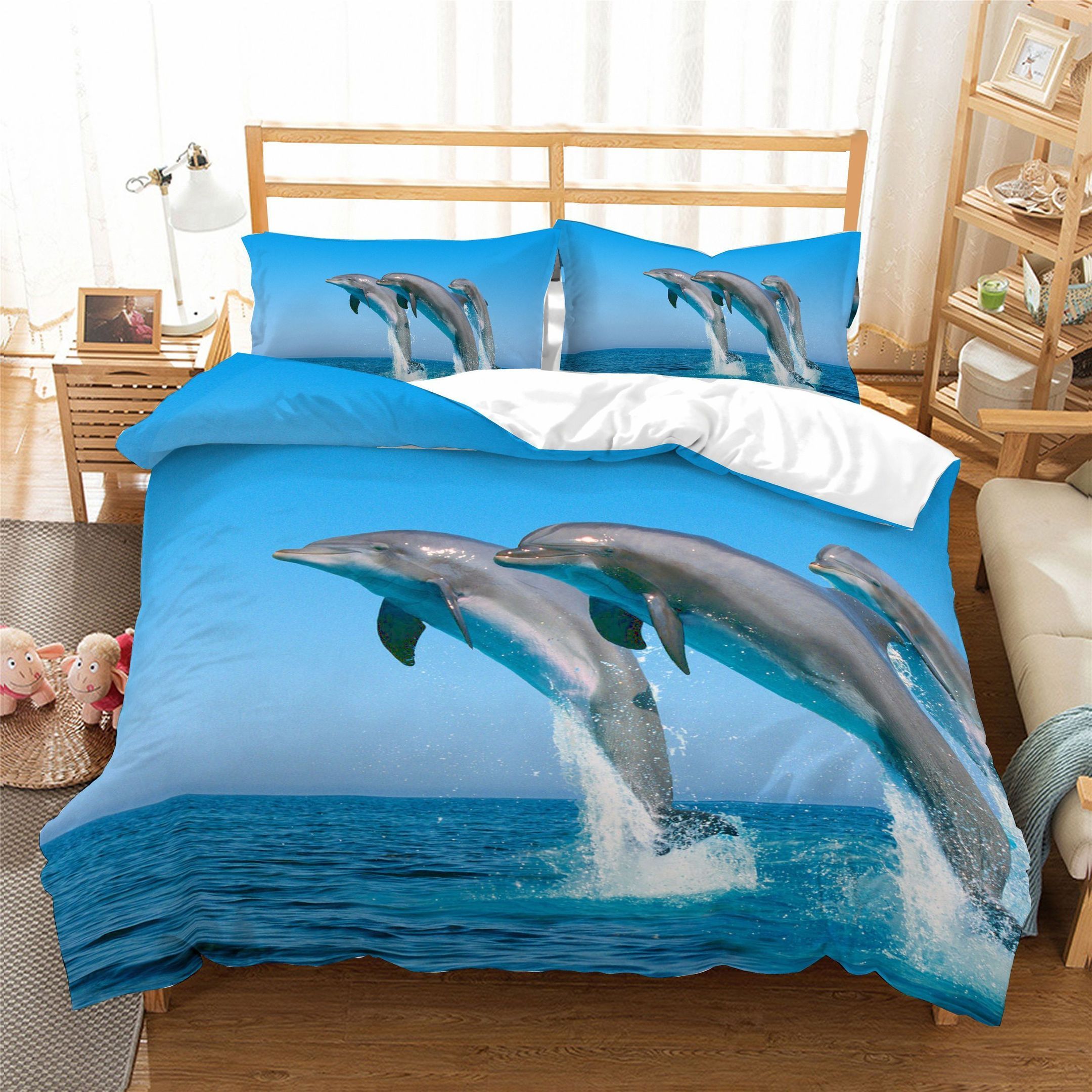 3d Blue Sea Surface Dolphin Bedding Set