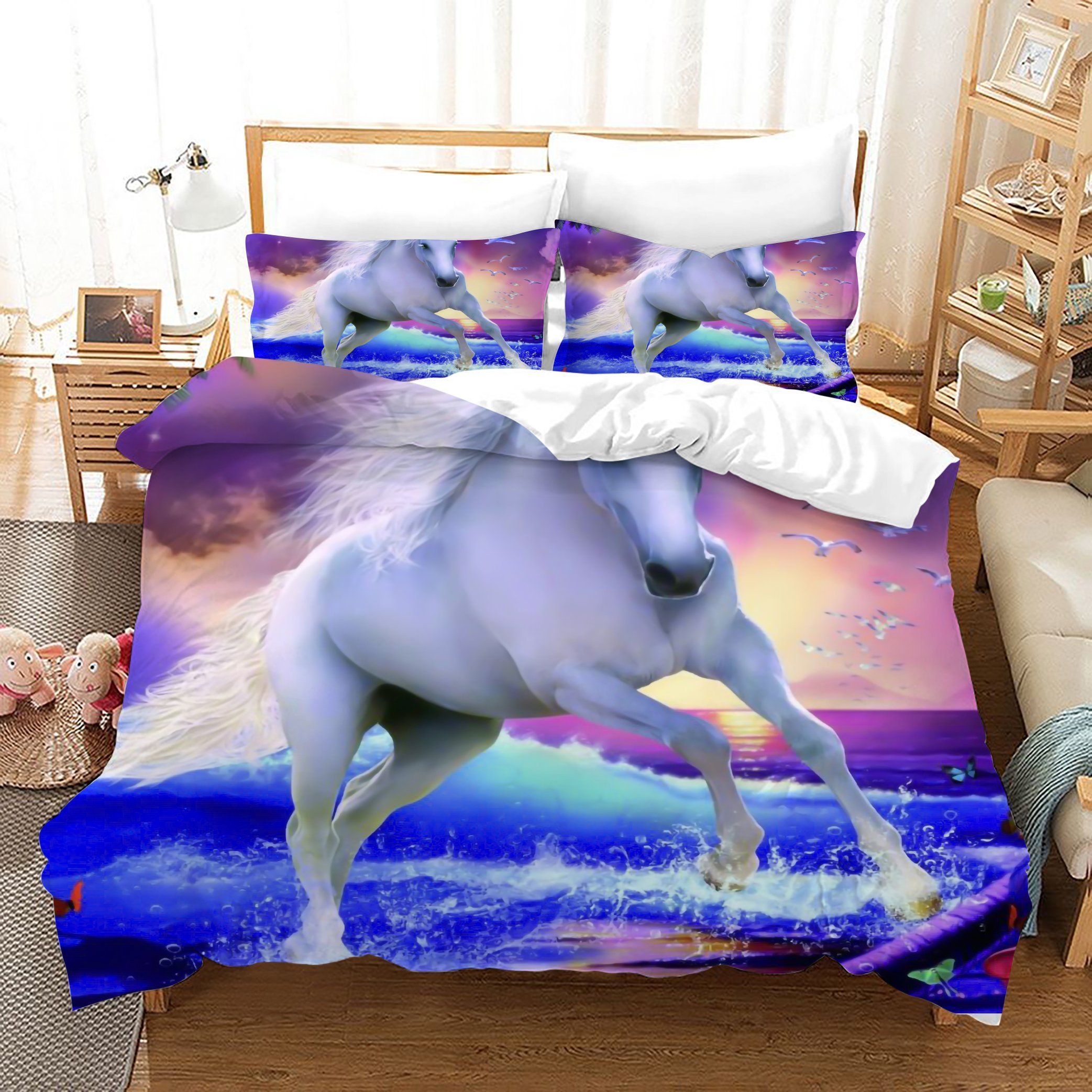 3d Blue Sea Unicorn Bedding Set