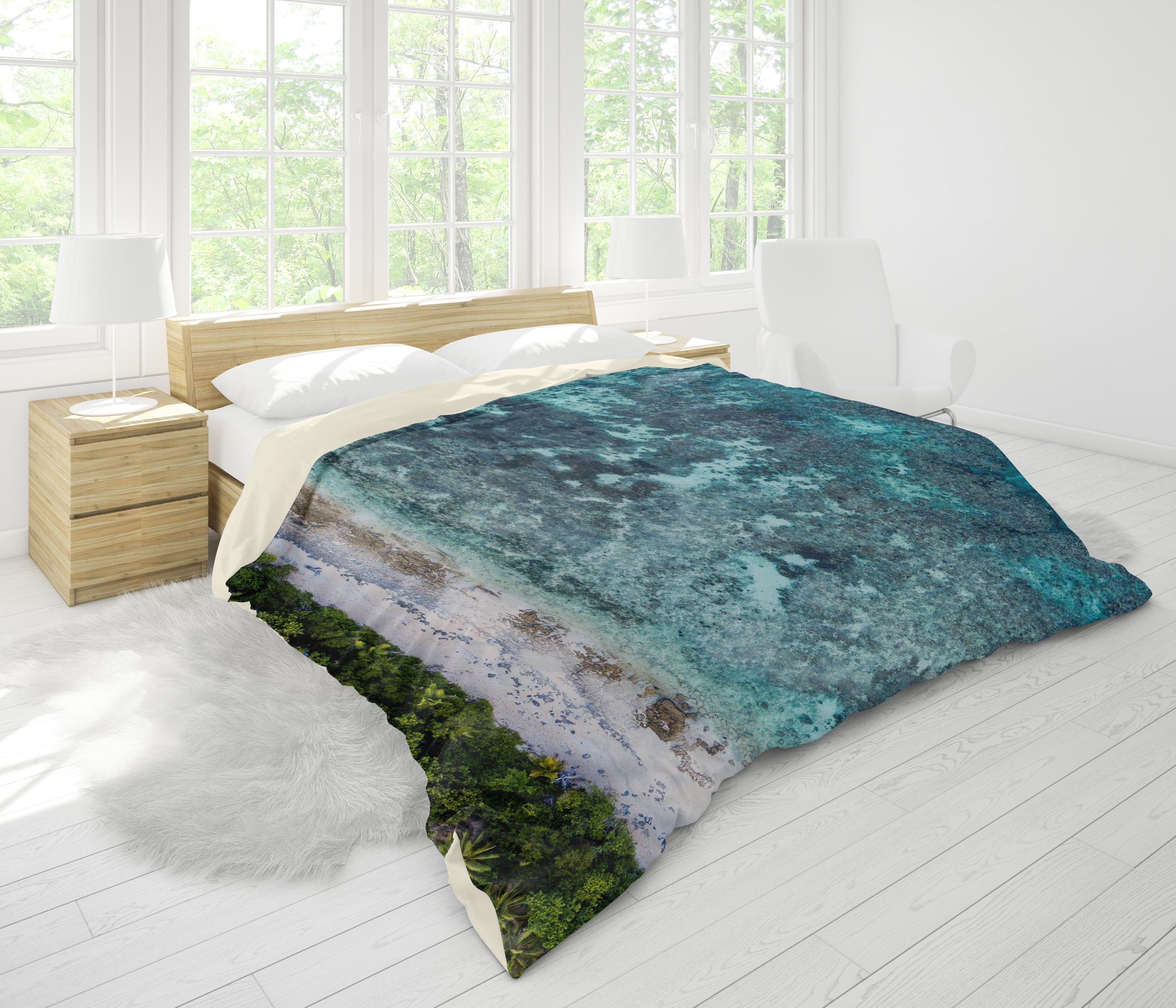 3d Blue Sea Wave Plants Bedding Set