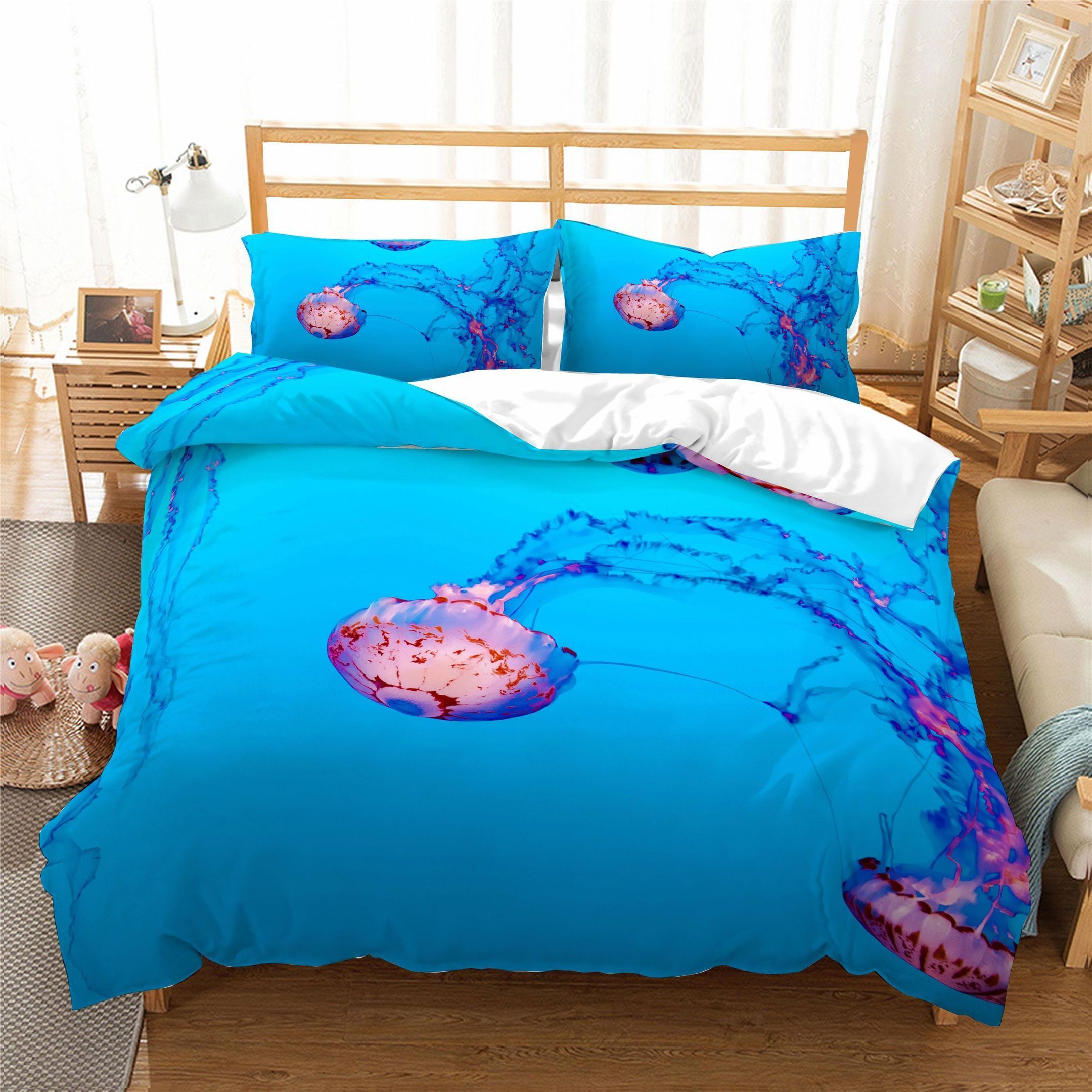 3d Blue Seabed Jellyfish Bedding Set
