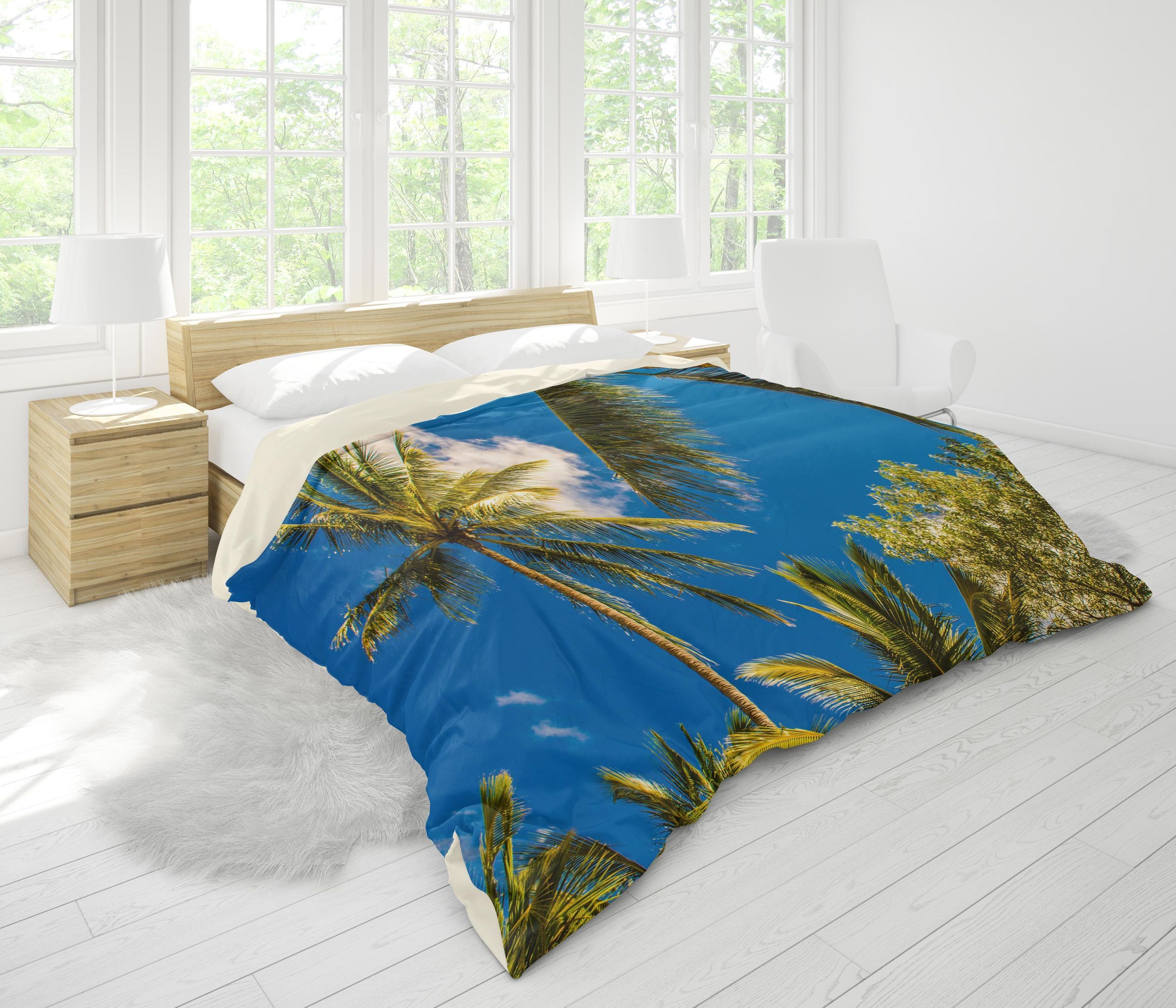 3d Blue Sky Coconut Tree Bedding Set