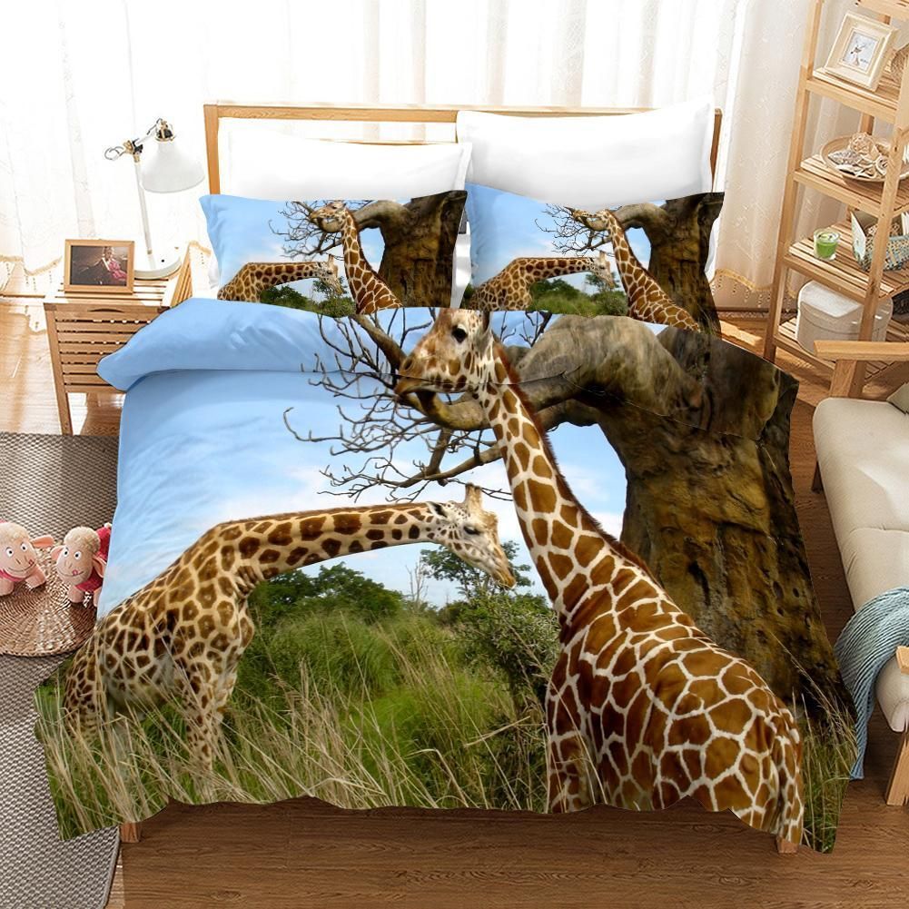 3d Blue Sky Giraffe Bedding Set
