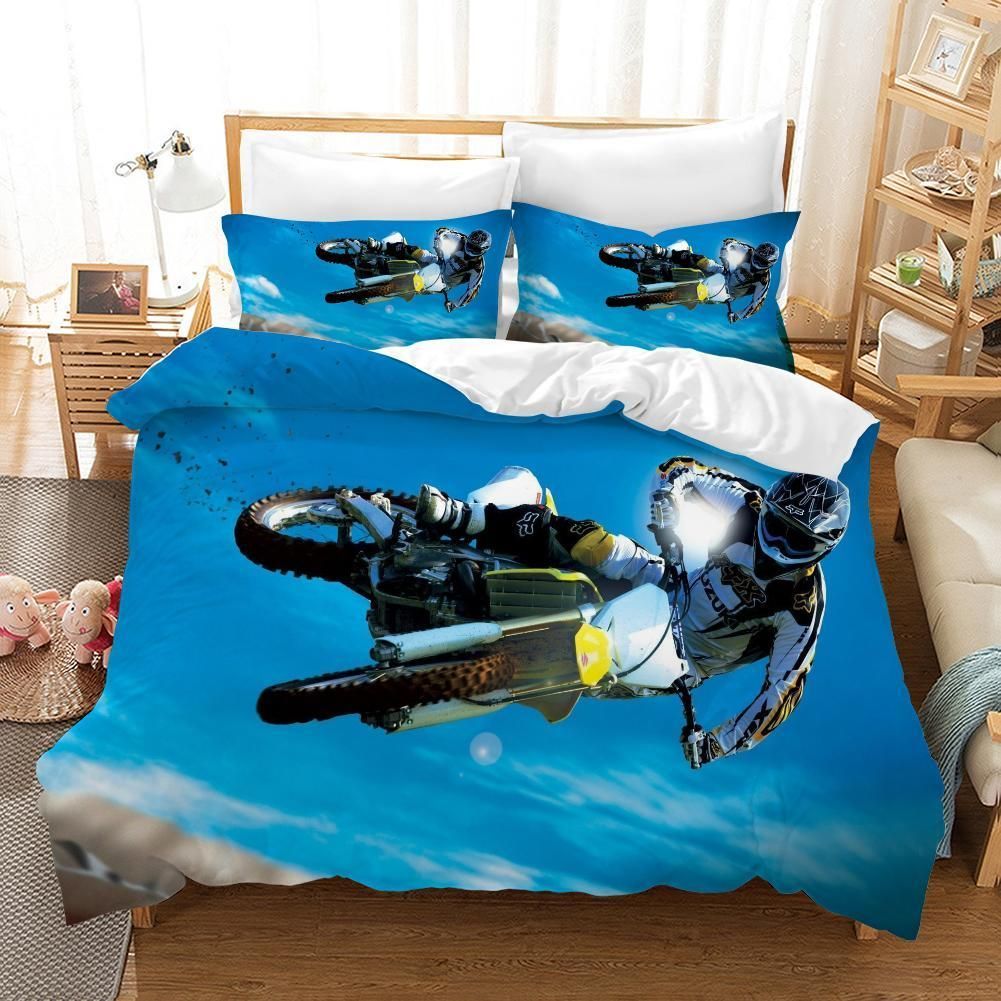 3d Blue Sky Motorcycle Rider Bedding Set