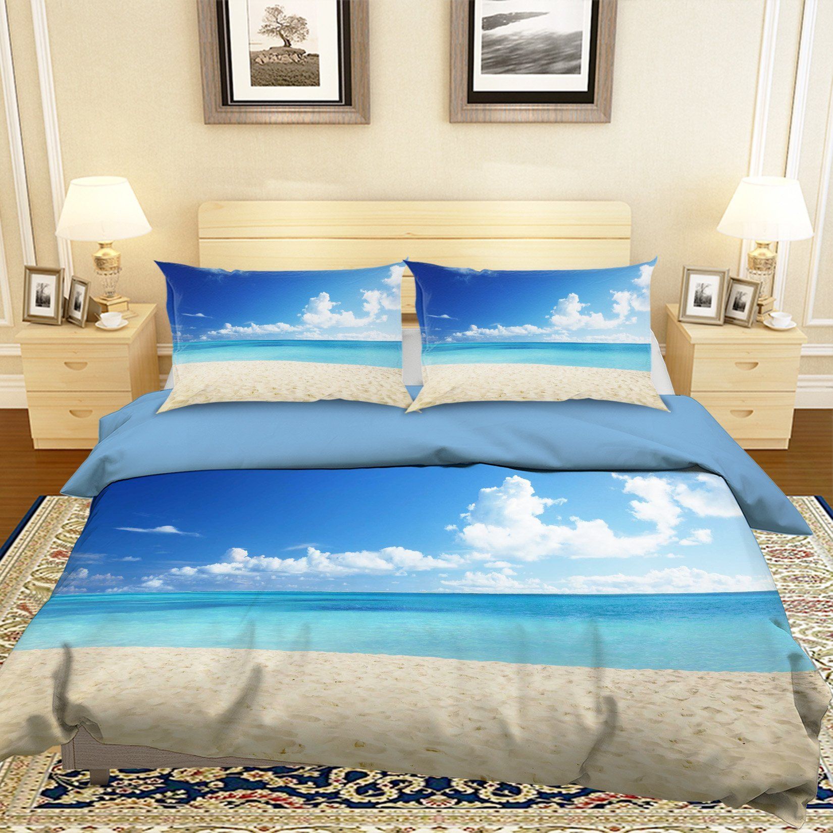 3d Blue Sky Sea Beach Bedding Set