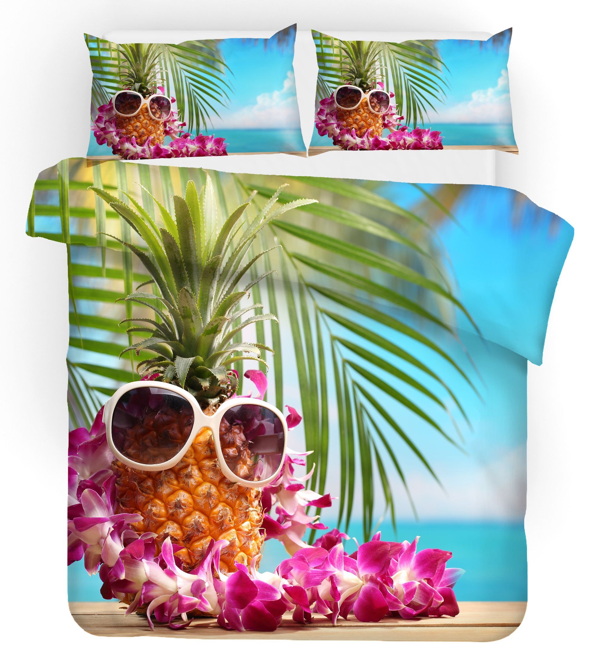 3d Blue Sky Sea Pineapple Bedding Set