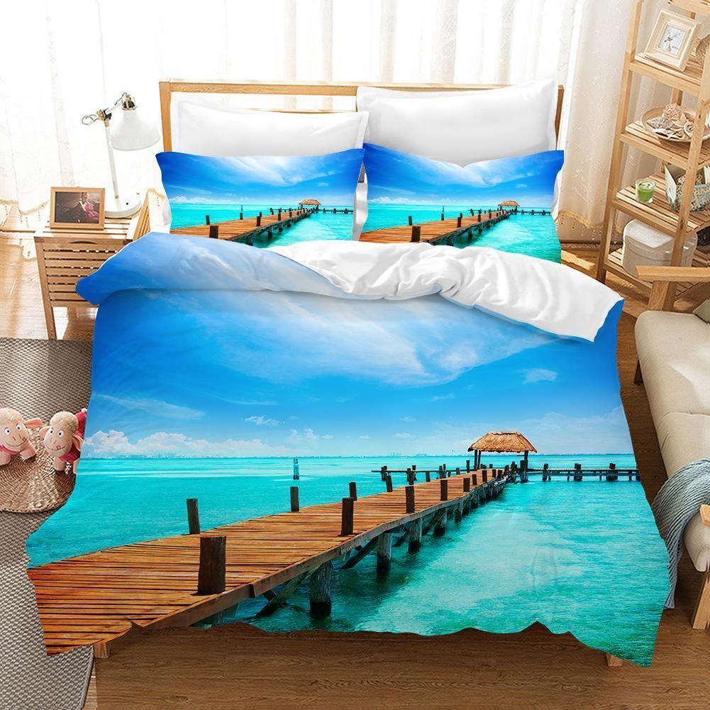 3d Blue Sky Sea Trestle Bridge Bedding Set