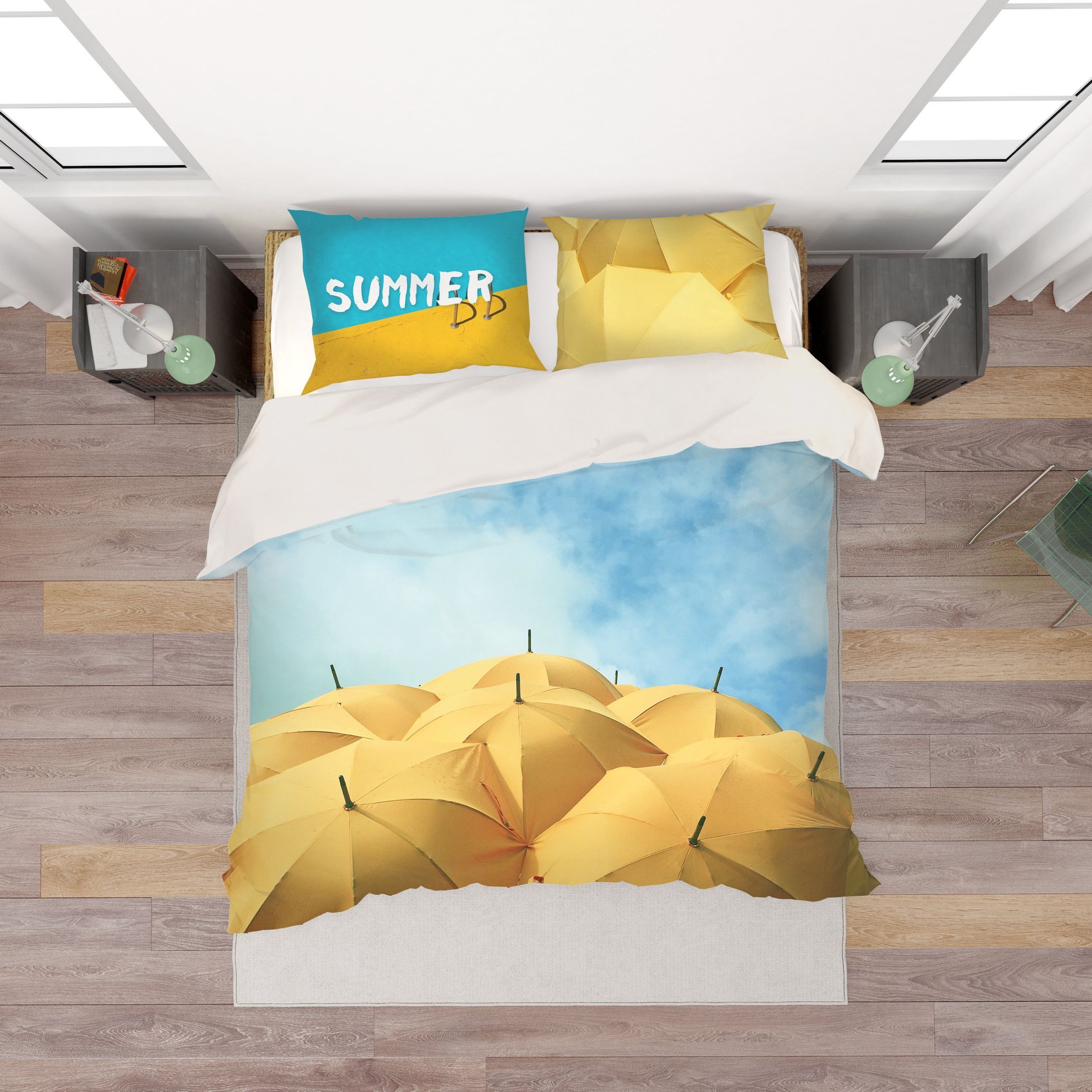 3d Blue Sky Yellow Umbrella Bedding Set