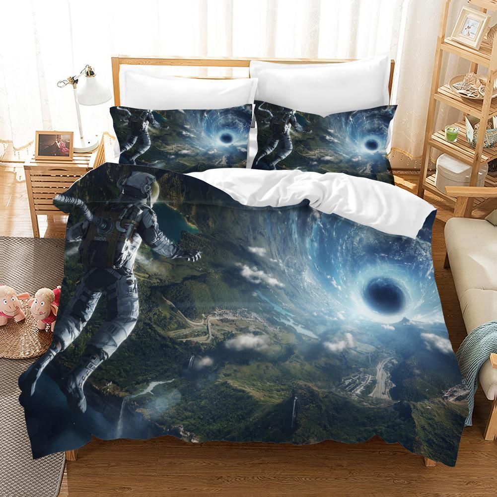 3d Blue Space Universe Astronaut Bedding Set