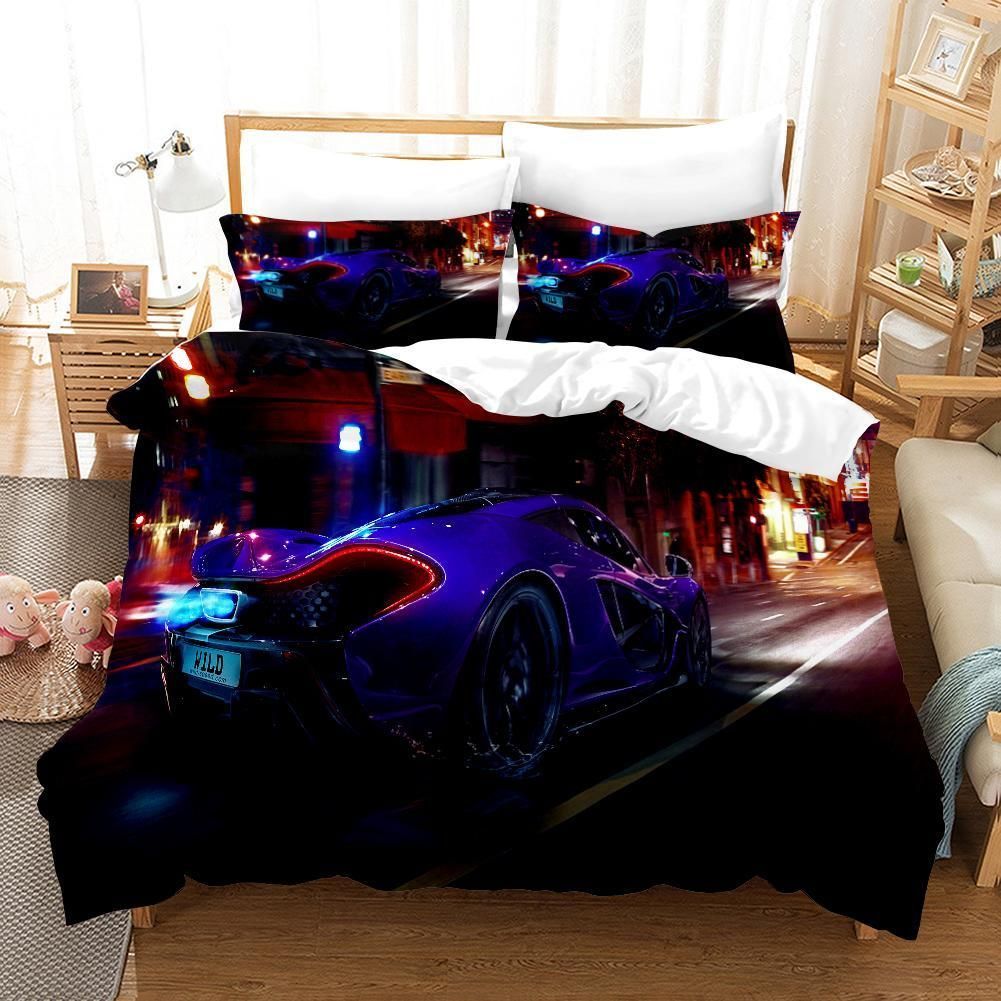 3d Blue Sports Car Bedding Set