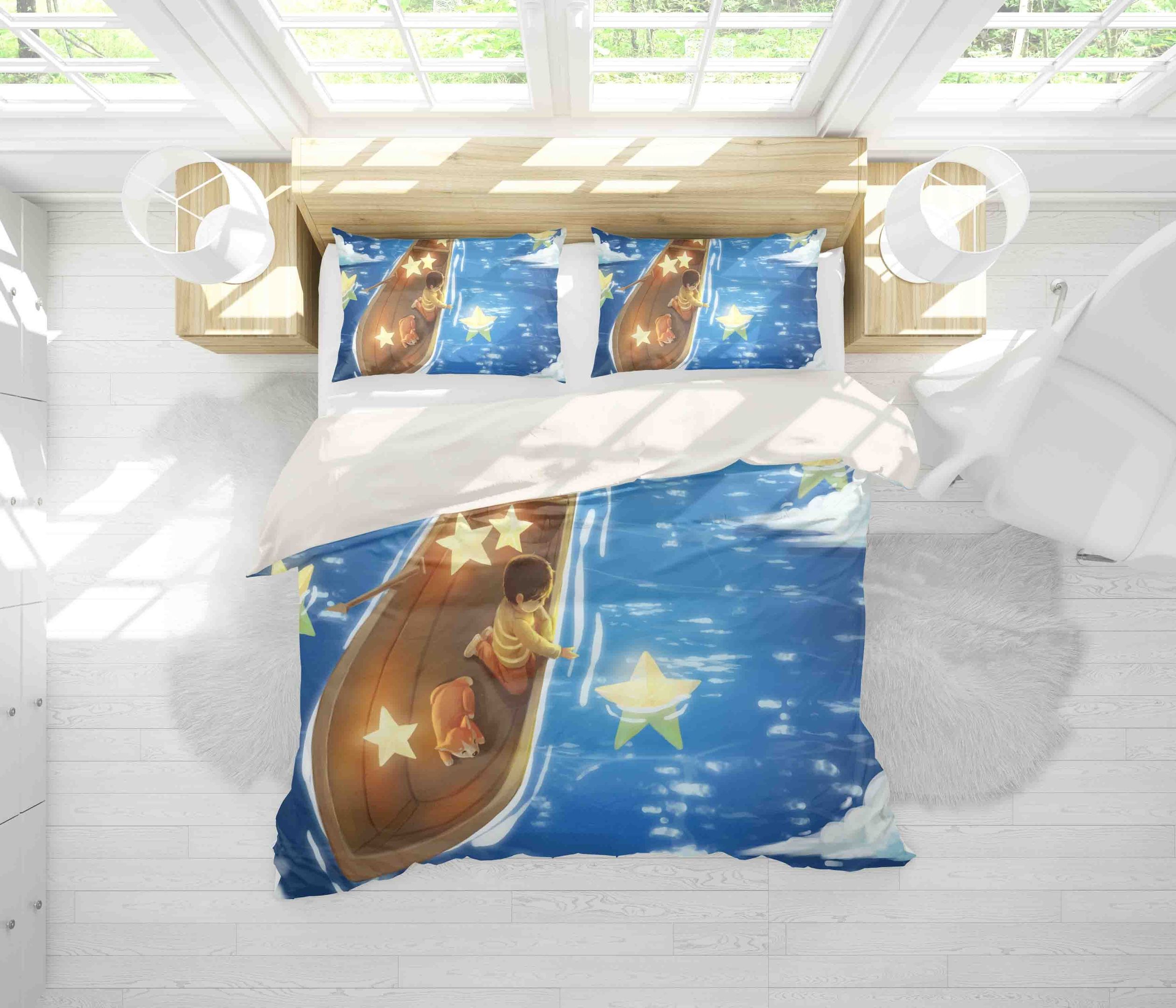 3d Blue Star Boat Boy Bedding Set